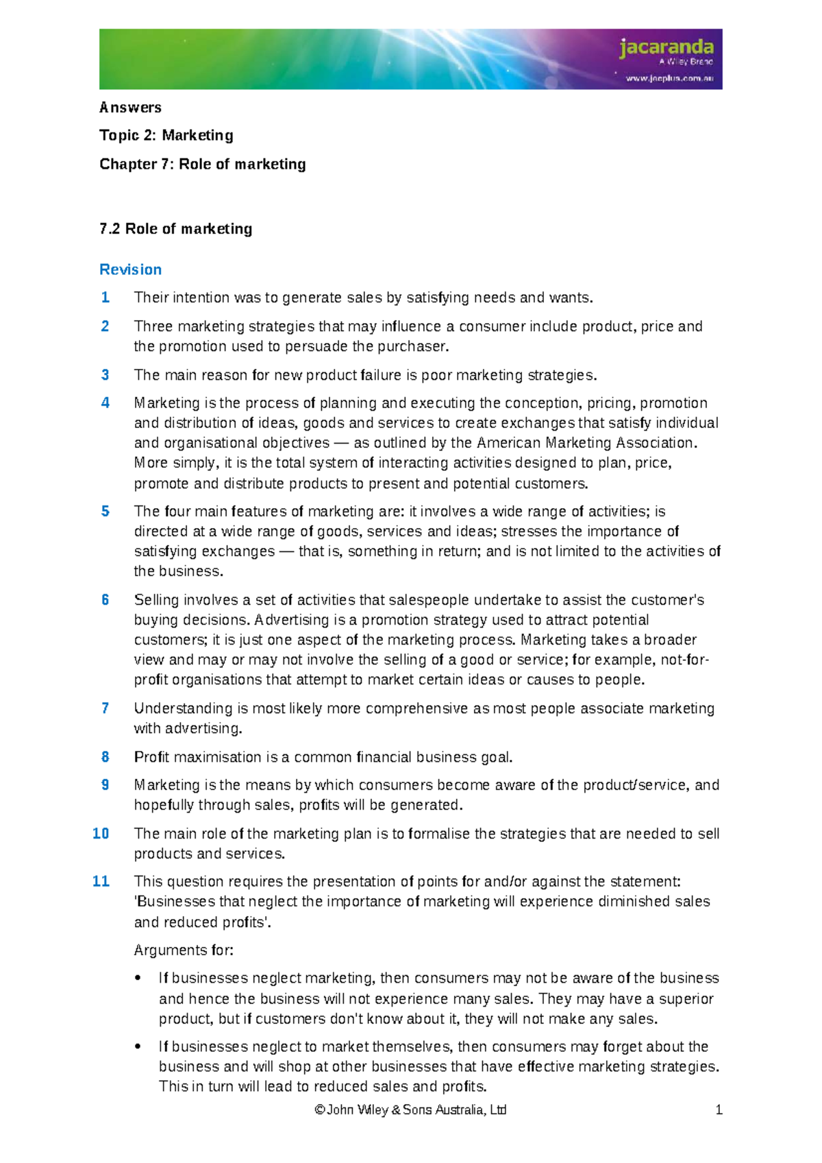 Sar-0183 - Marketing Chapter 7: Role of Marketing Lecture Notes - Studocu