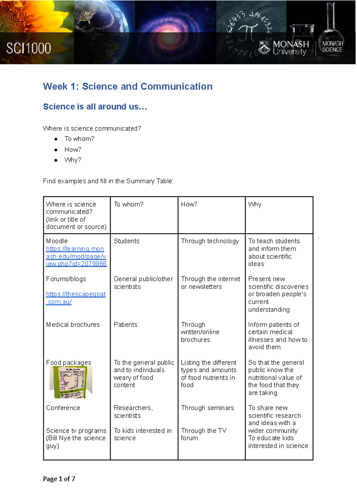 Copy of Week 1 Workshop activities-AF - Week 1: Science and ...