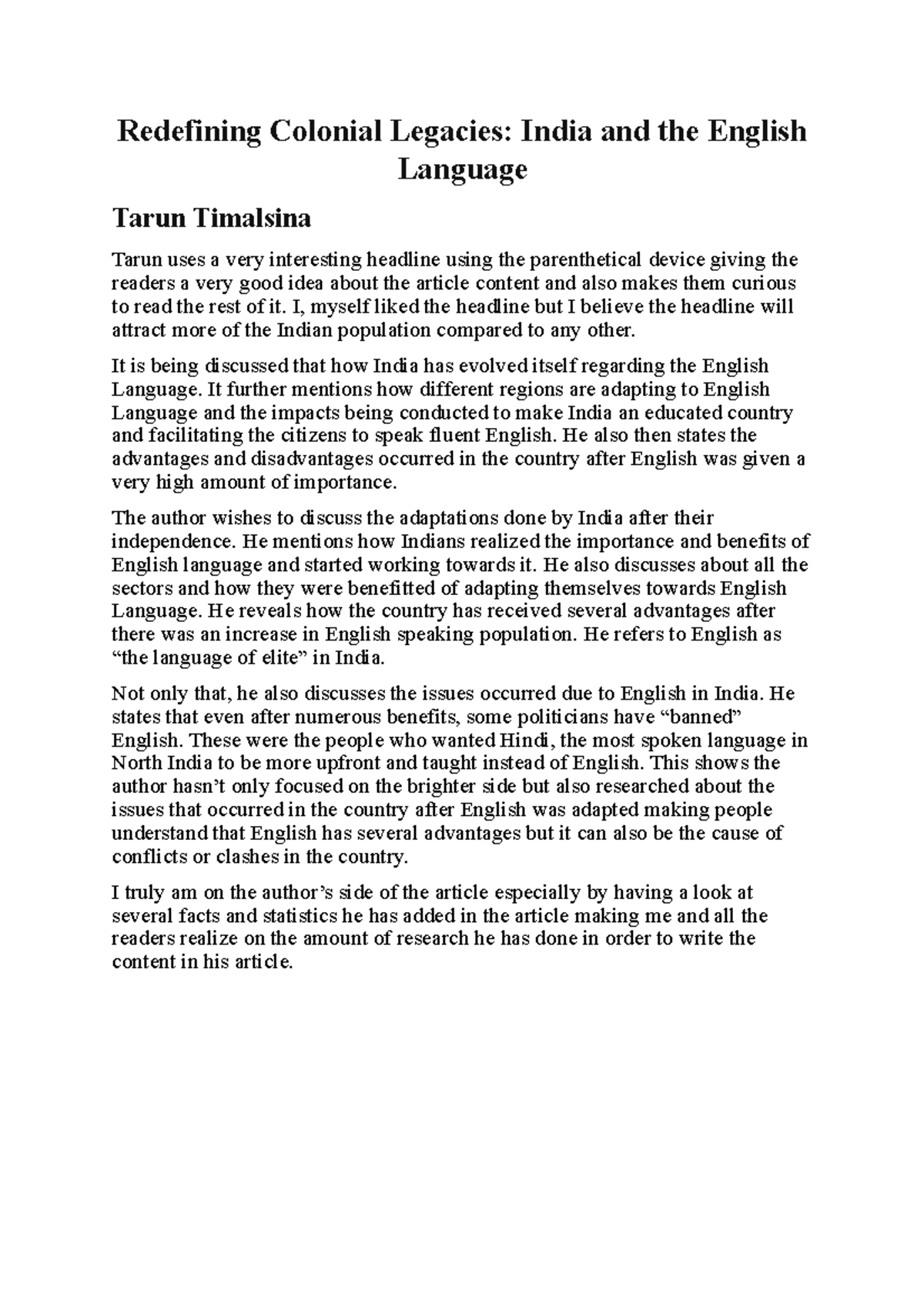 Redefining Colonial Legacies: India & the English Language Insights ...