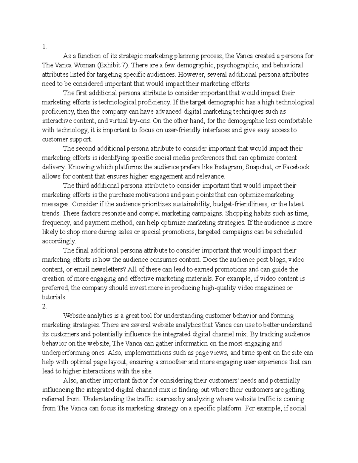 Major-Case Reflection Assignment #1: Analyzing The Vanca's Marketing ...