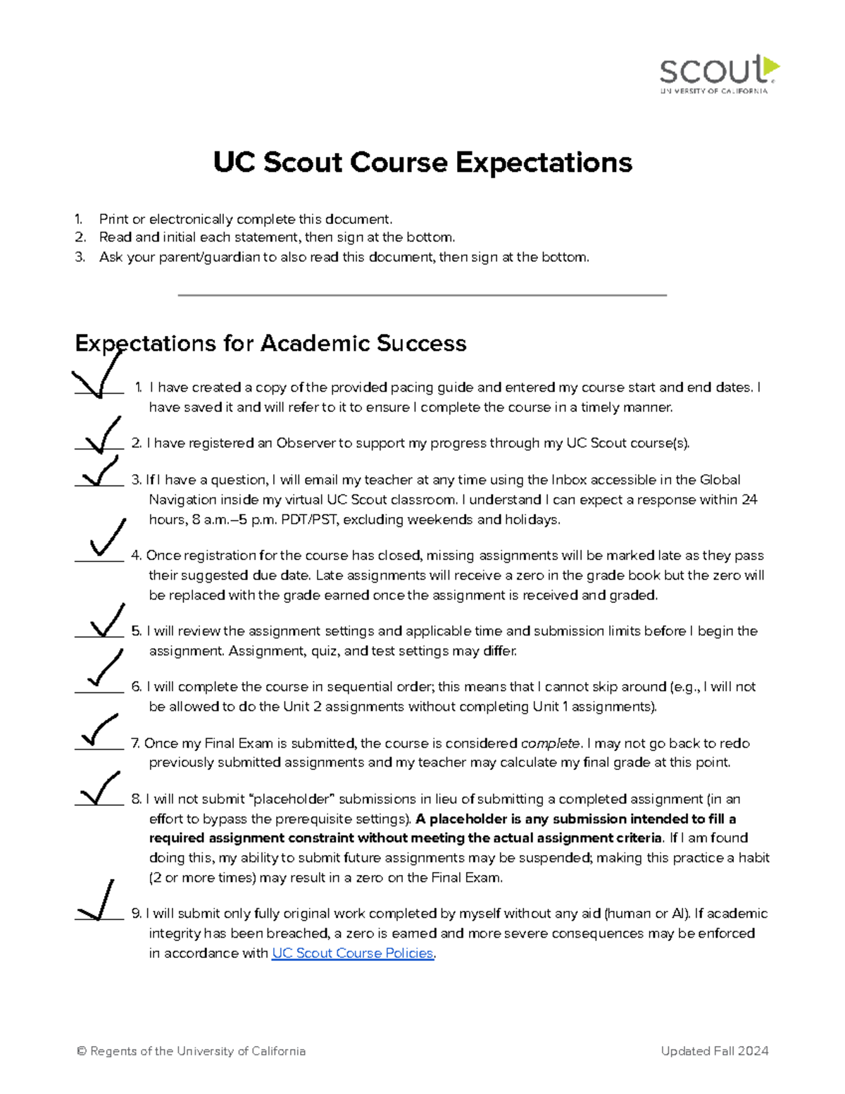 UC Scout Course Expectations & Academic Success Guidelines 2024 - Studocu