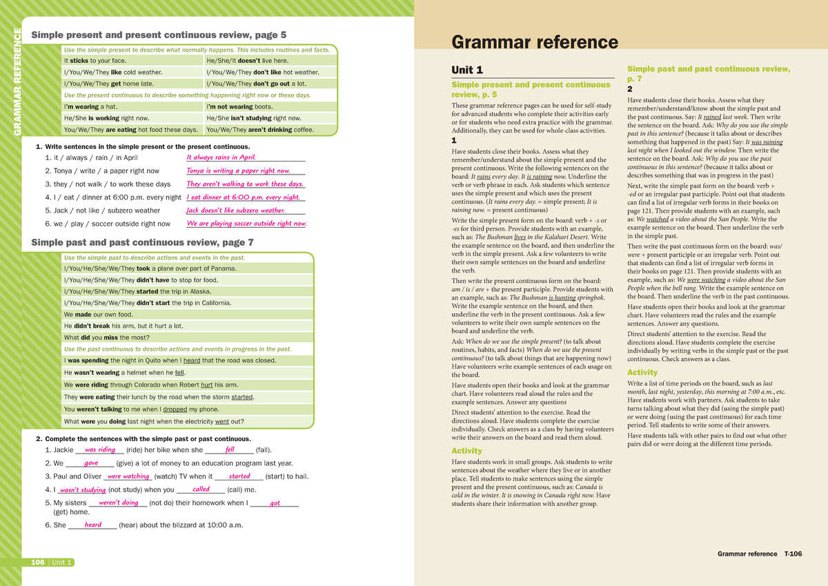 Grammar Reference: Simple Present & Present Continuous Review (Unc TB3 ...