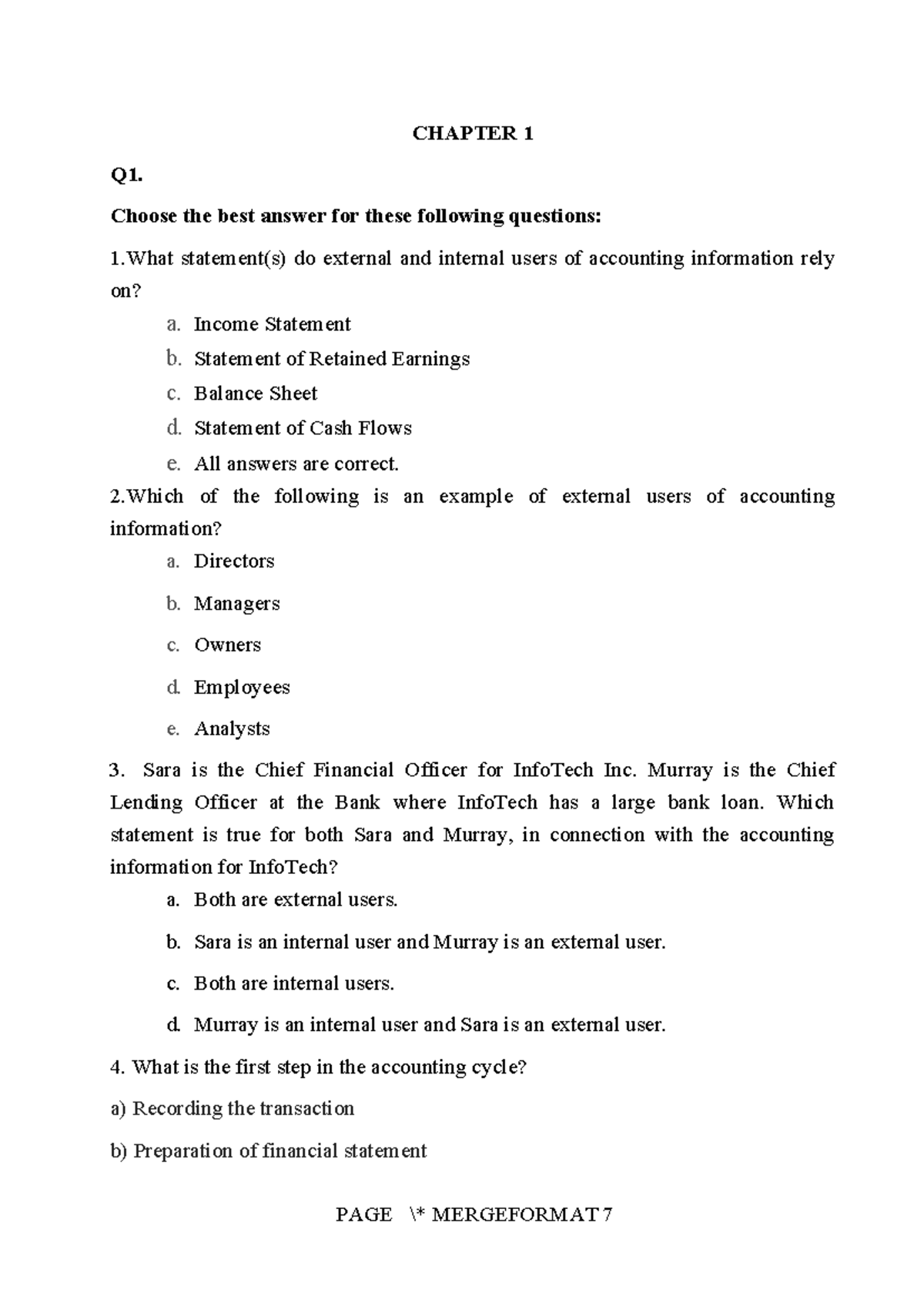 CHAPTER 1 FINAL EXAM QUESTIONS ON ACCOUNTING PRINCIPLES - Studocu