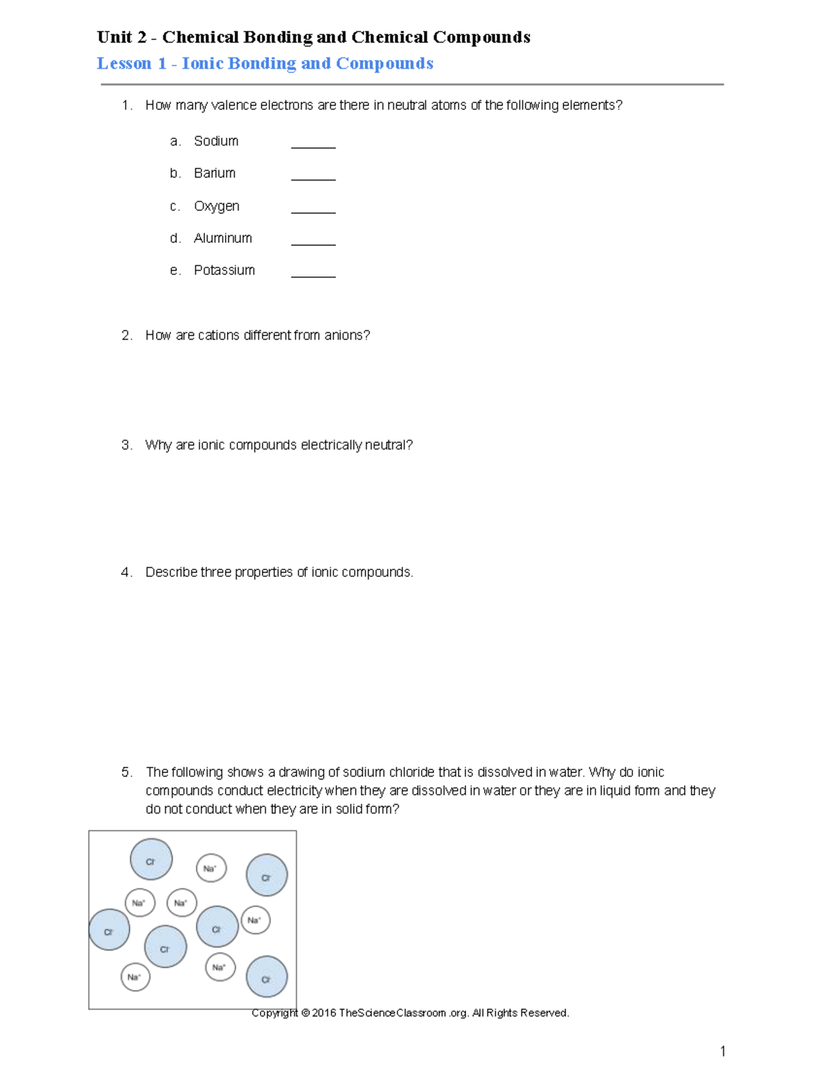 Unit 2 Chemistry: Chemical Bonding & Compounds Worksheets Bundle - Studocu