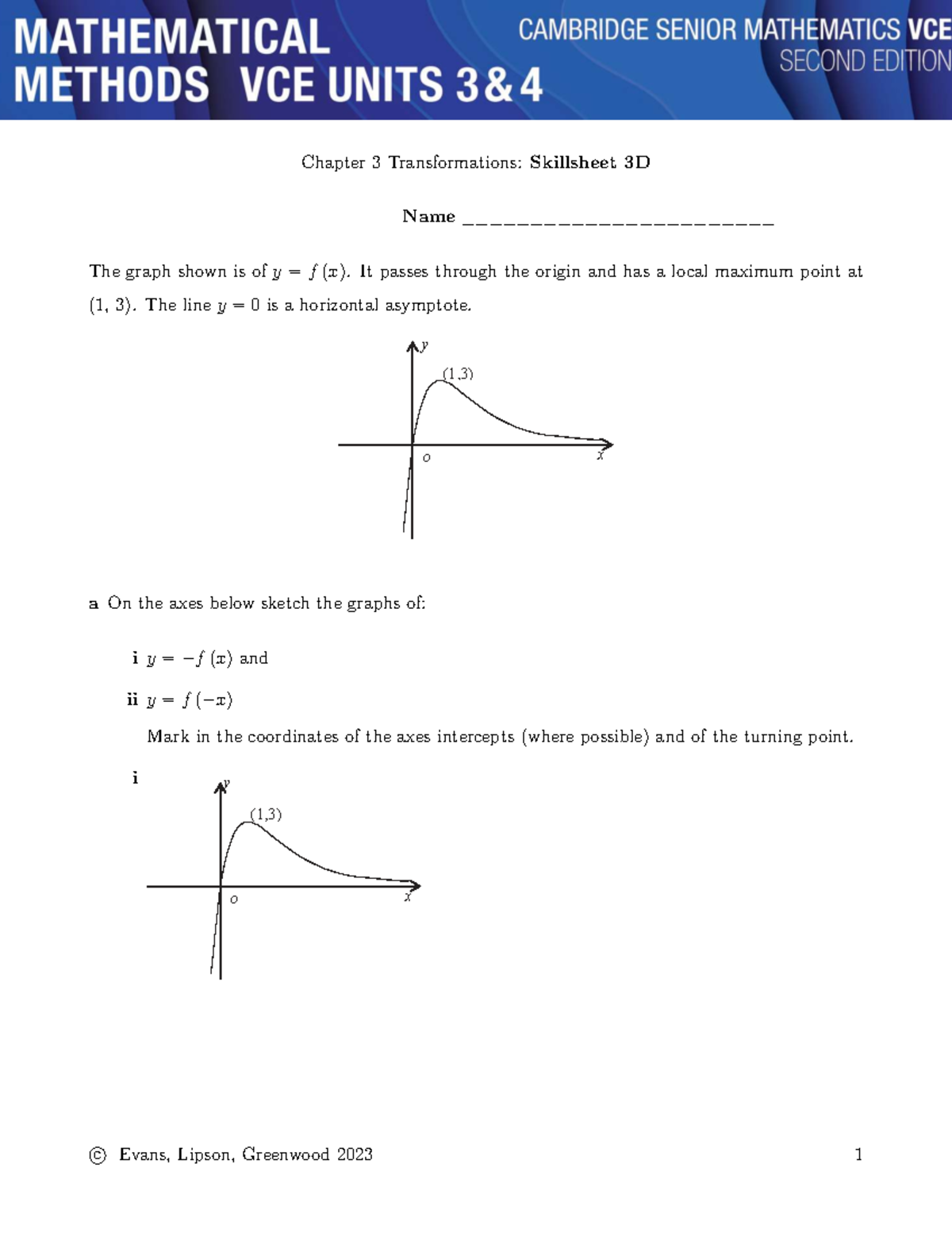 Chapter 3 Transformations: Skillsheet 3D Graphing Functions - Studocu