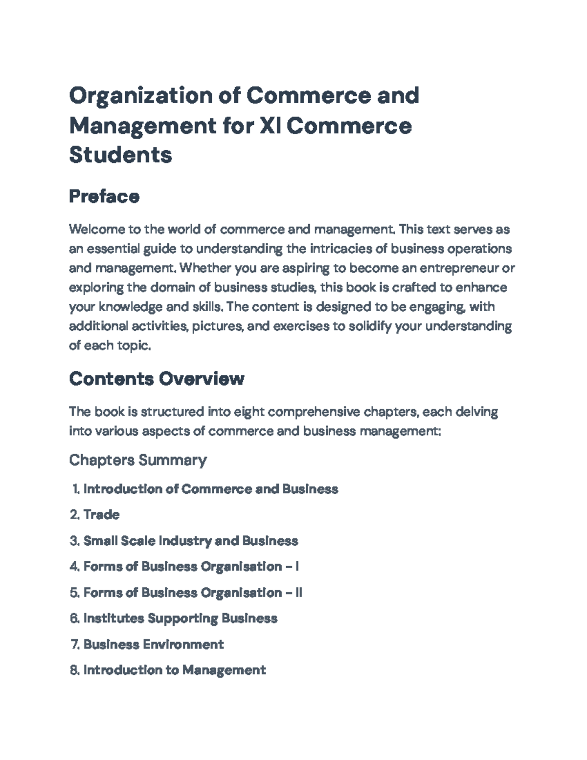 Commerce and Management Overview for XI Commerce Students ...