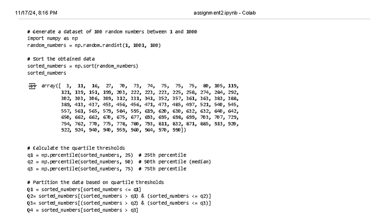 Assignment 2: Generating and Analyzing Random Numbers in Colab - Studocu
