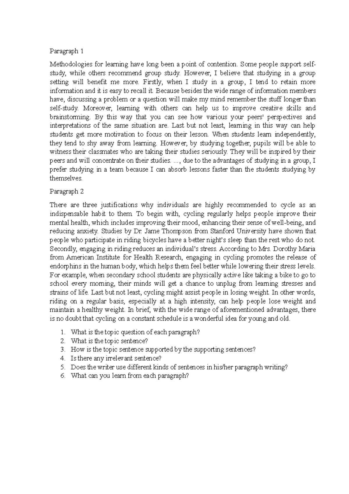 Analyzingparagraph - Paragraph 1 Methodologies for learning have long ...