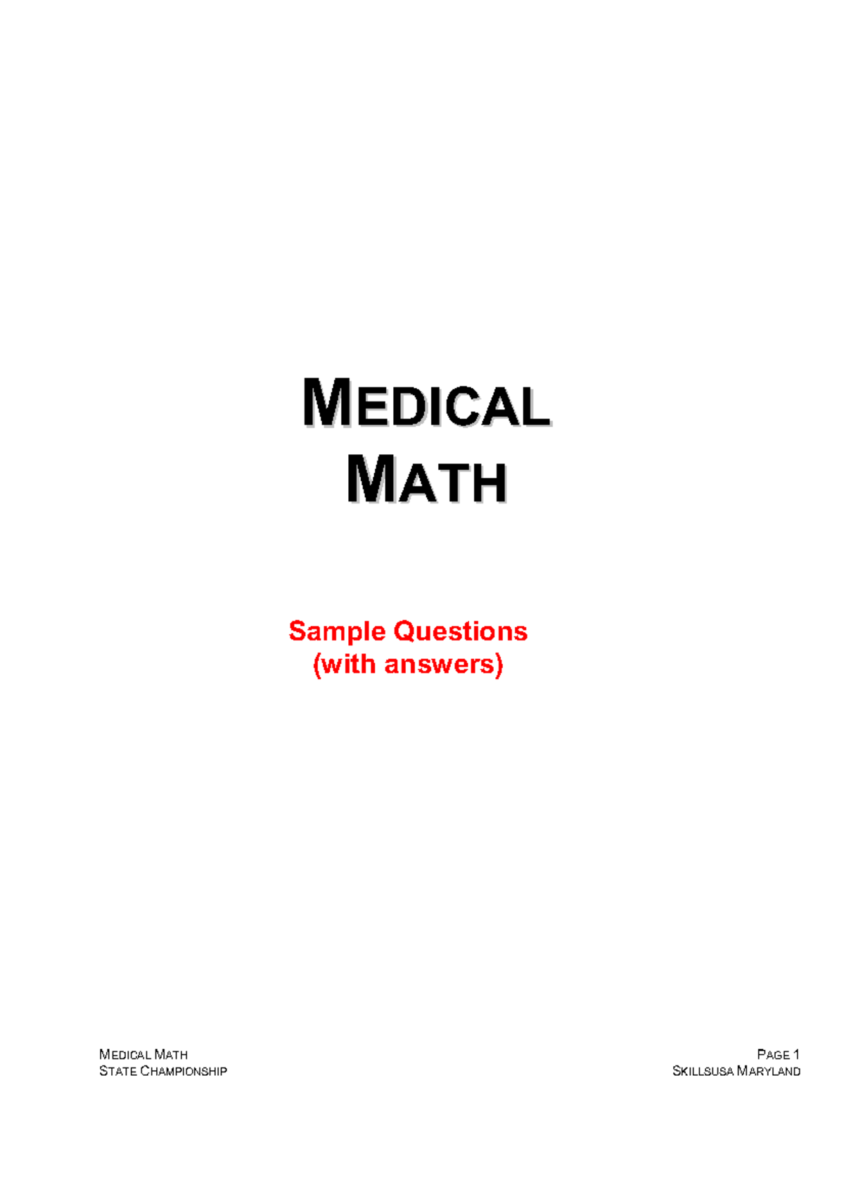 MEDICAL MATH Sample Questions for SkillsUSA MD Championship - Studocu