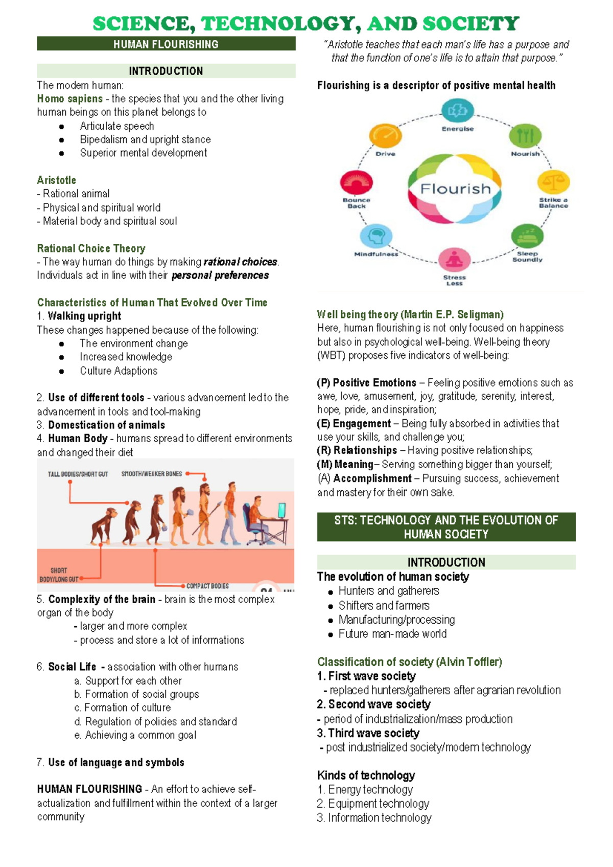 STS 101: Quiz on Human Flourishing and Evolution of Society - Studocu