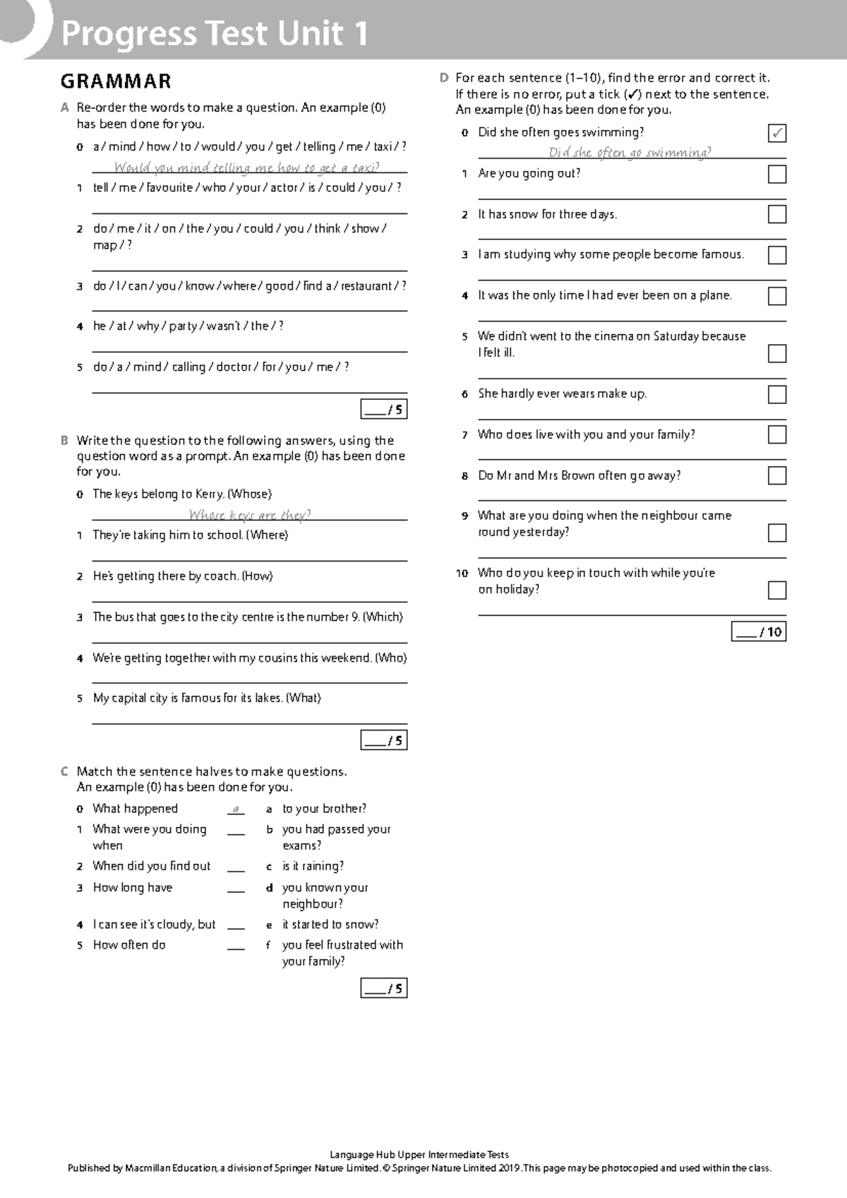 LH UPP Unit 1 Vocabulary & Grammar Progress Test - Studocu
