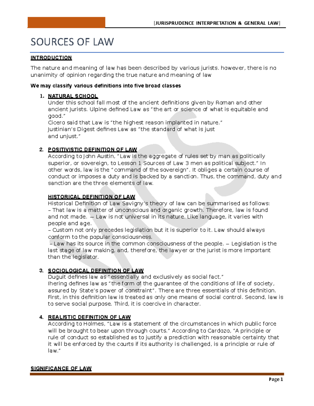 JURIS 101: Assignment on Sources of Law and Legal Interpretations - Studocu