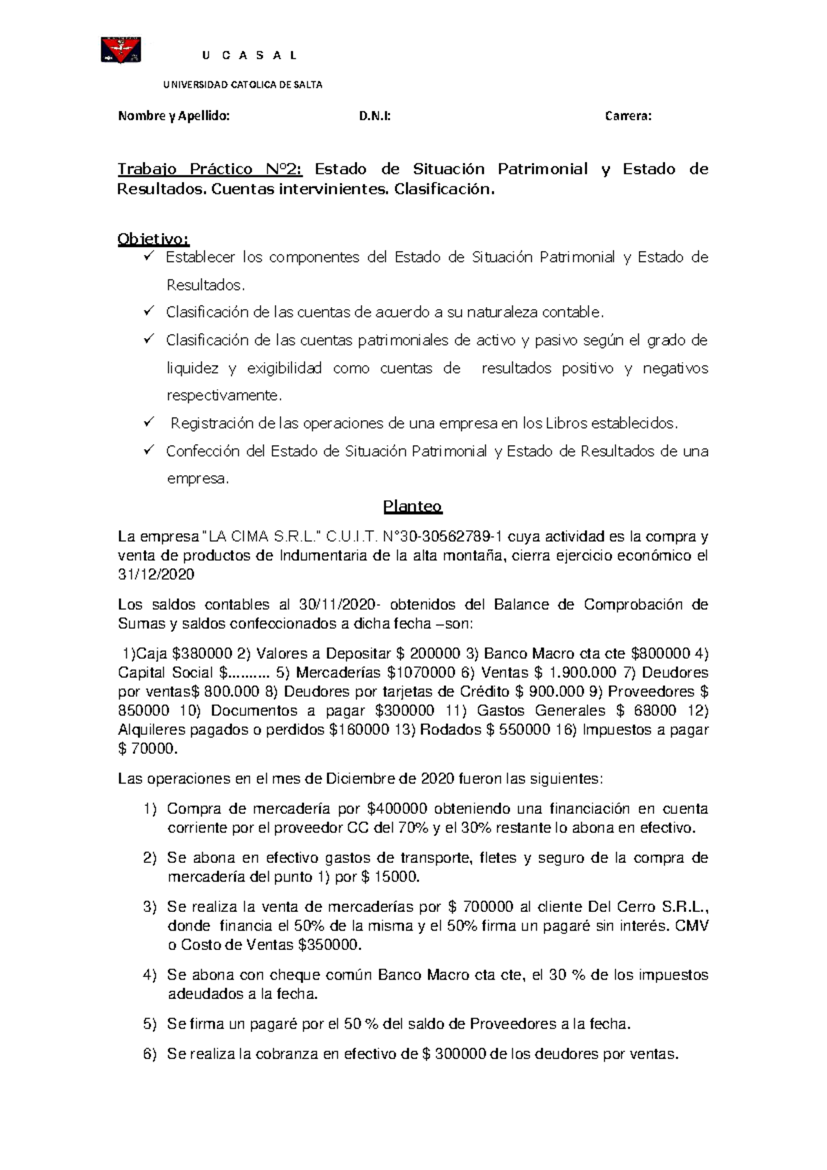 Trabajo Práctico N°2: Estado de Situación Patrimonial y Resultados ...