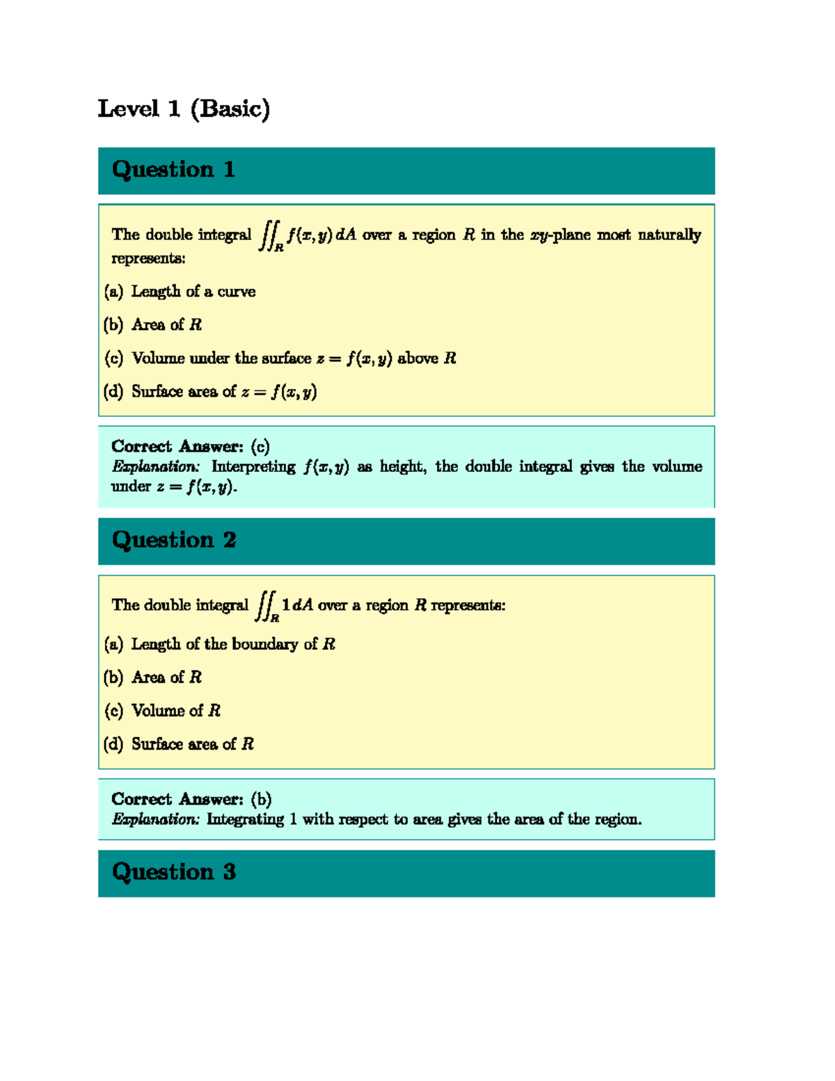 UNIT 5 MCQ - Lecture Notes on Double and Triple Integrals - Studocu