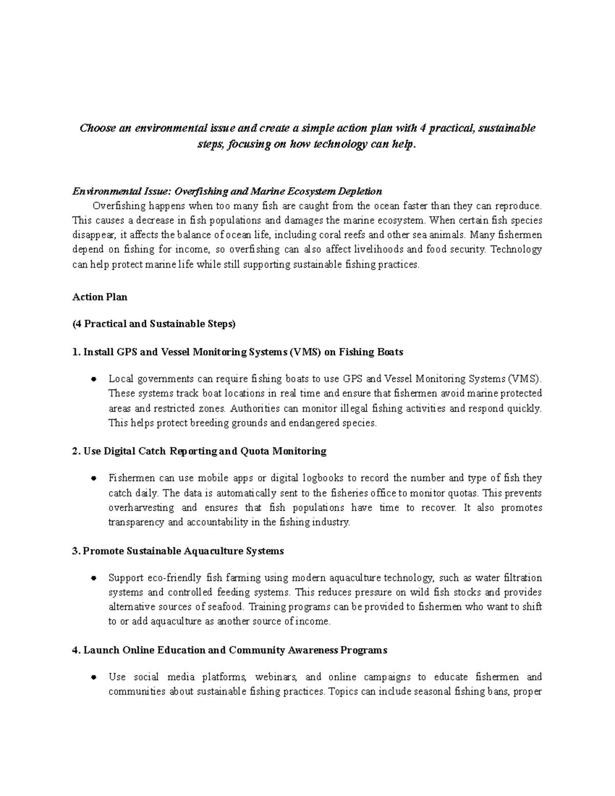 STS - Action Plan for Overfishing: 4 Tech-Driven Steps - Studocu