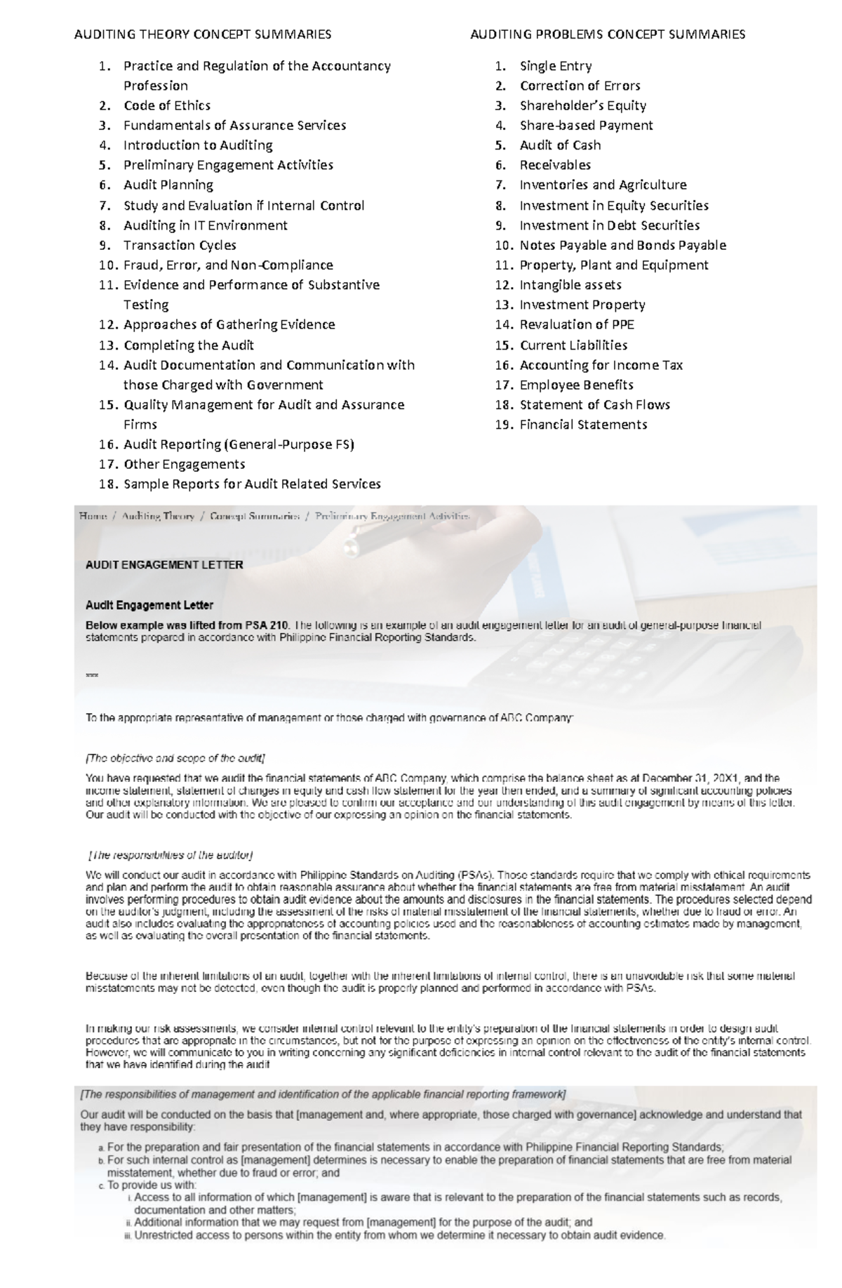 REO AP AT Auditing Theory & Problems Concept Summaries - Studocu