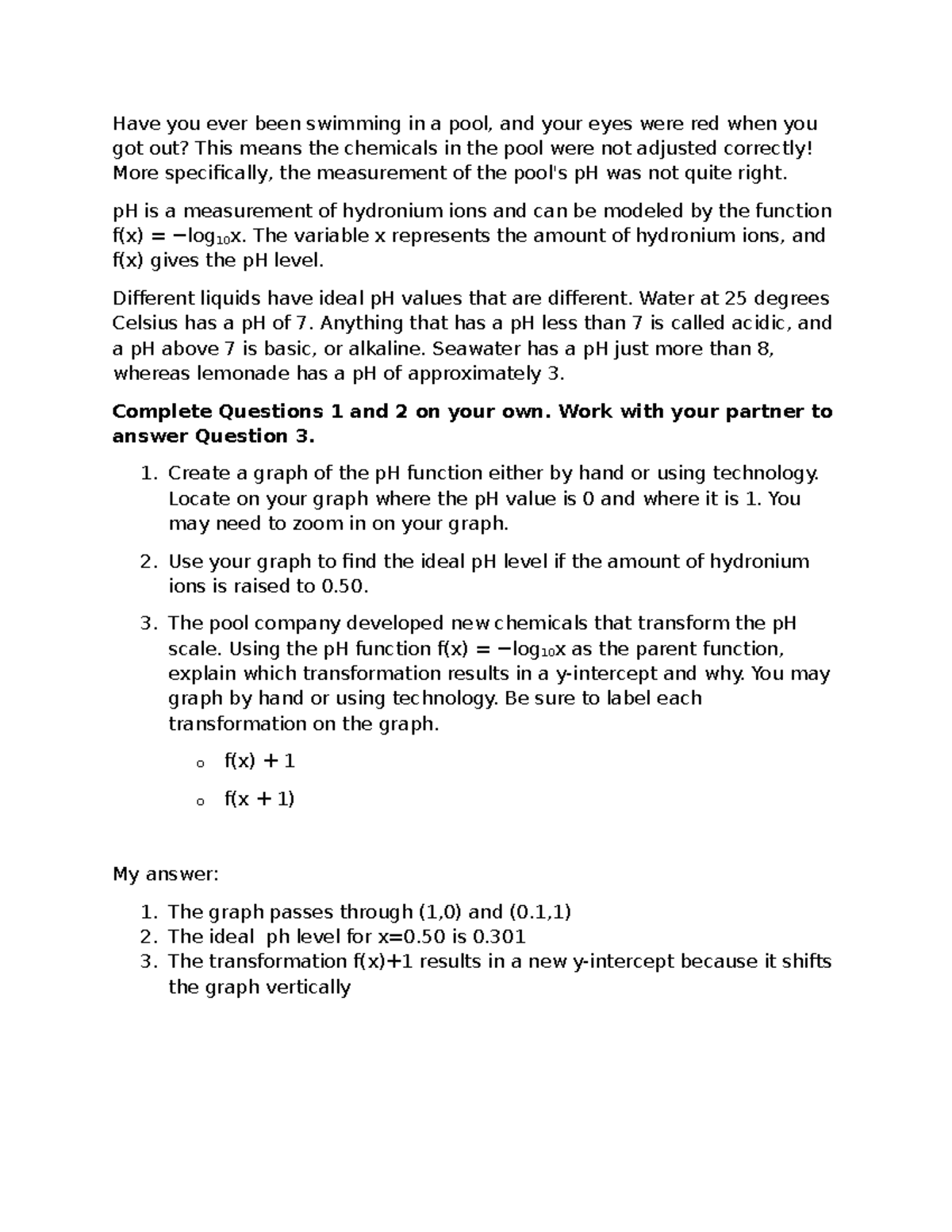 Collaboration Assessment: Understanding pH Levels and Transformations ...