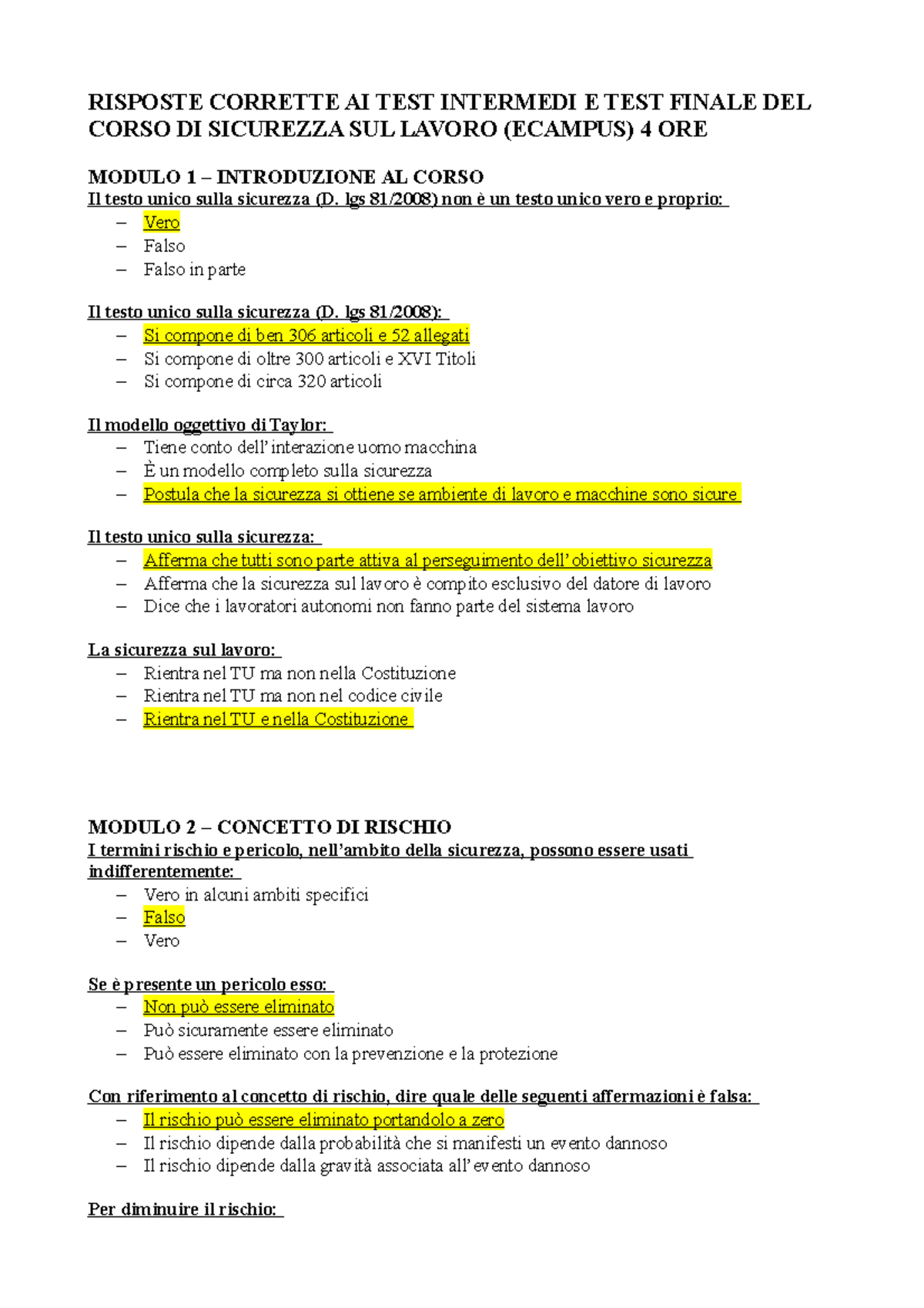 test finale corso preposto con risposte 2024