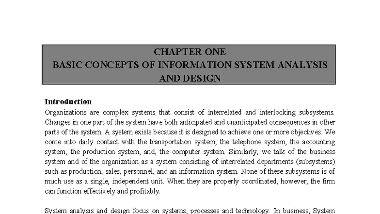 CHAPTER 1: FUNDAMENTALS OF INFORMATION SYSTEM ANALYSIS AND DESIGN - Studocu