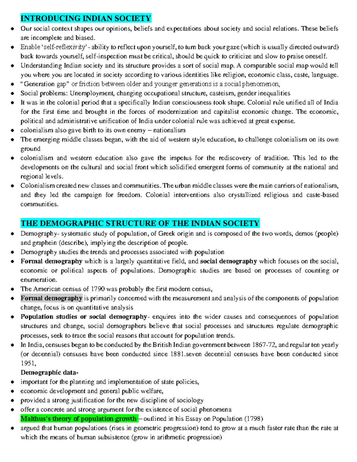 Indian Society Notes - INTRODUCING INDIAN SOCIETY Our social context ...