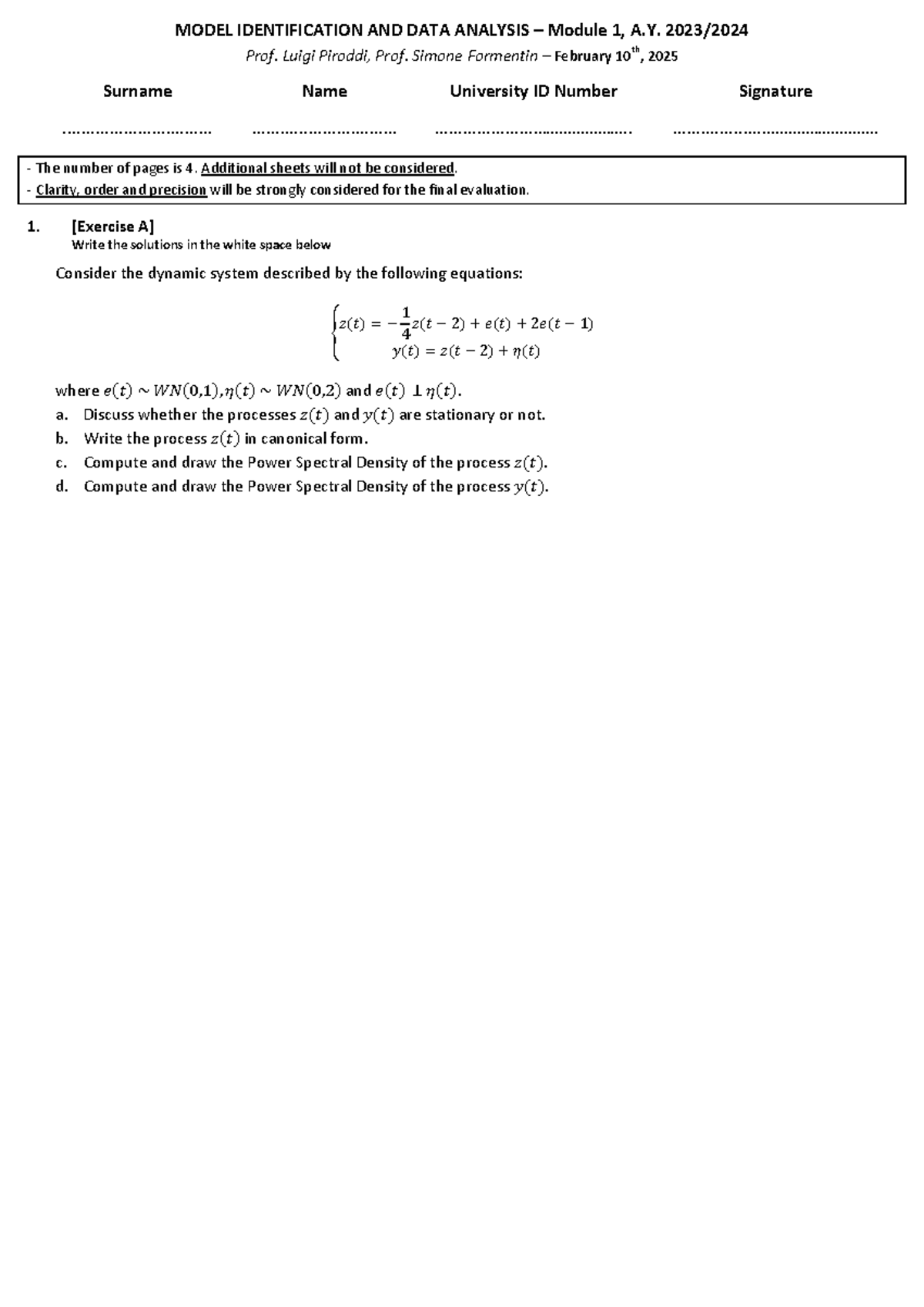 Model Identification & Data Analysis (MIDA 2025) - Solutions to Module ...