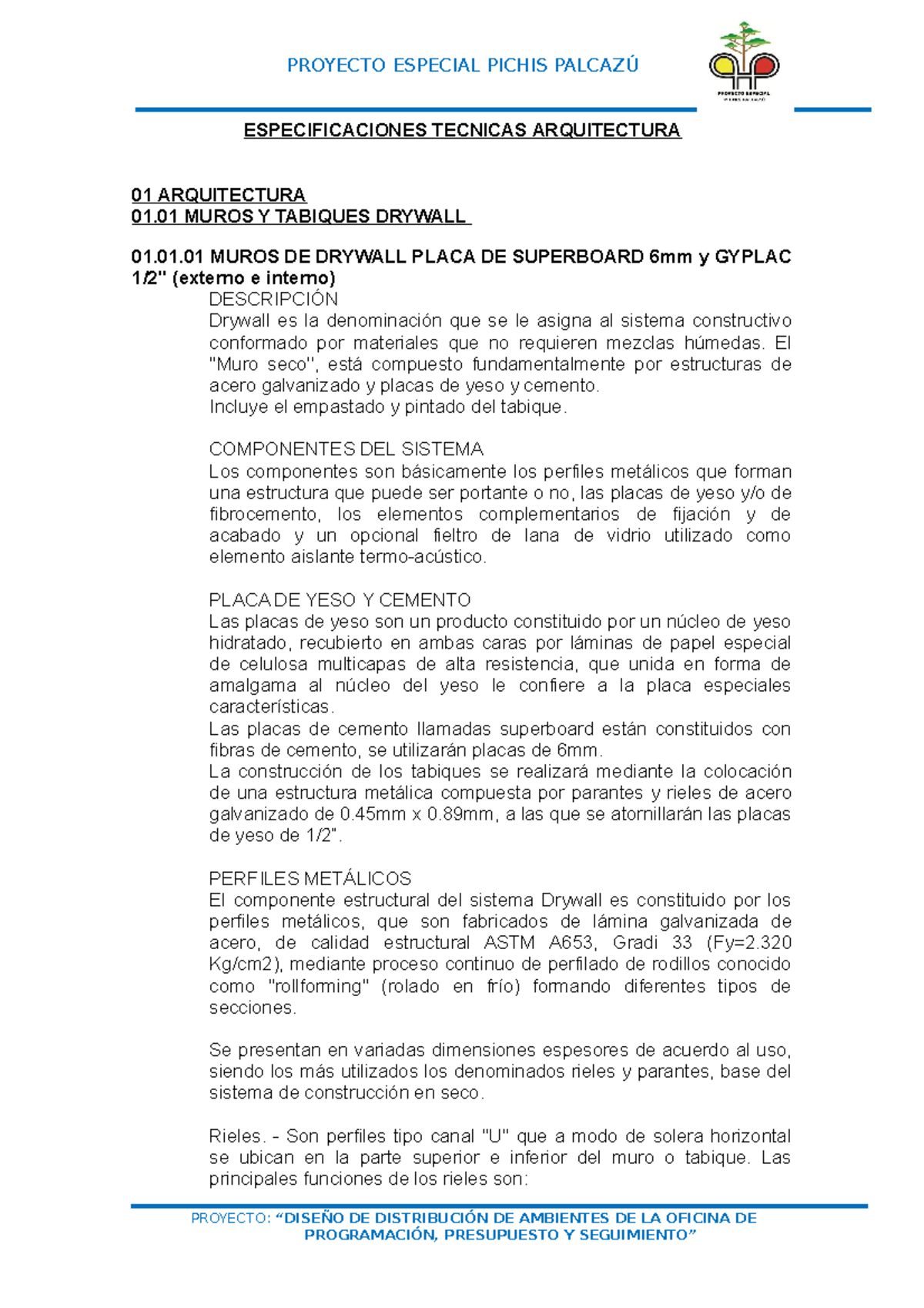 Especificaciones Técnicas de Muros Drywall - Proyecto de Oficina - Document Preview