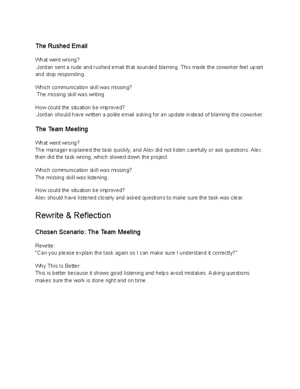 Communication Skills Reflection: Email & Meeting Missteps (1 8 26 ...