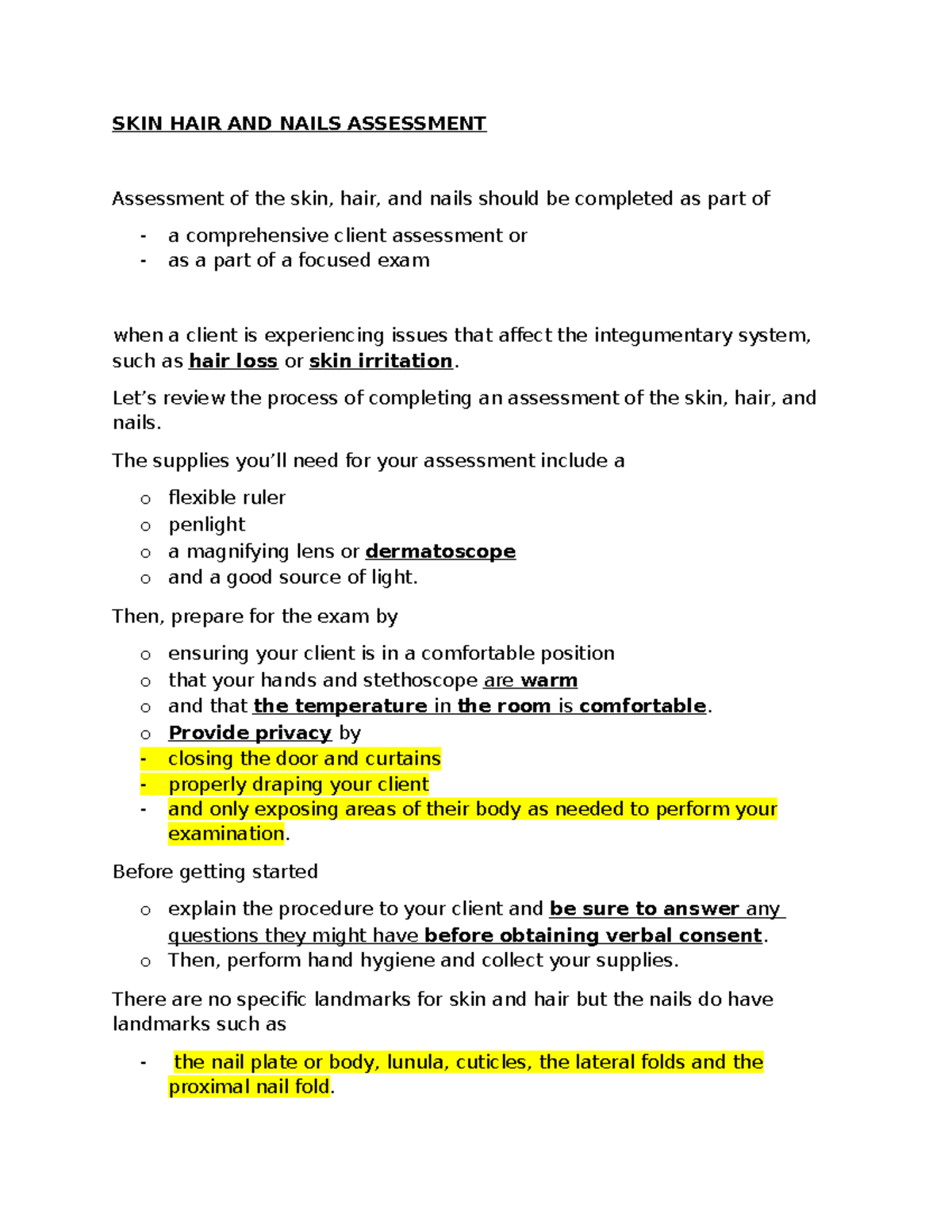 SKIN, HAIR & NAILS ASSESSMENT GUIDE FOR HEALTHCARE PROVIDERS - Studocu