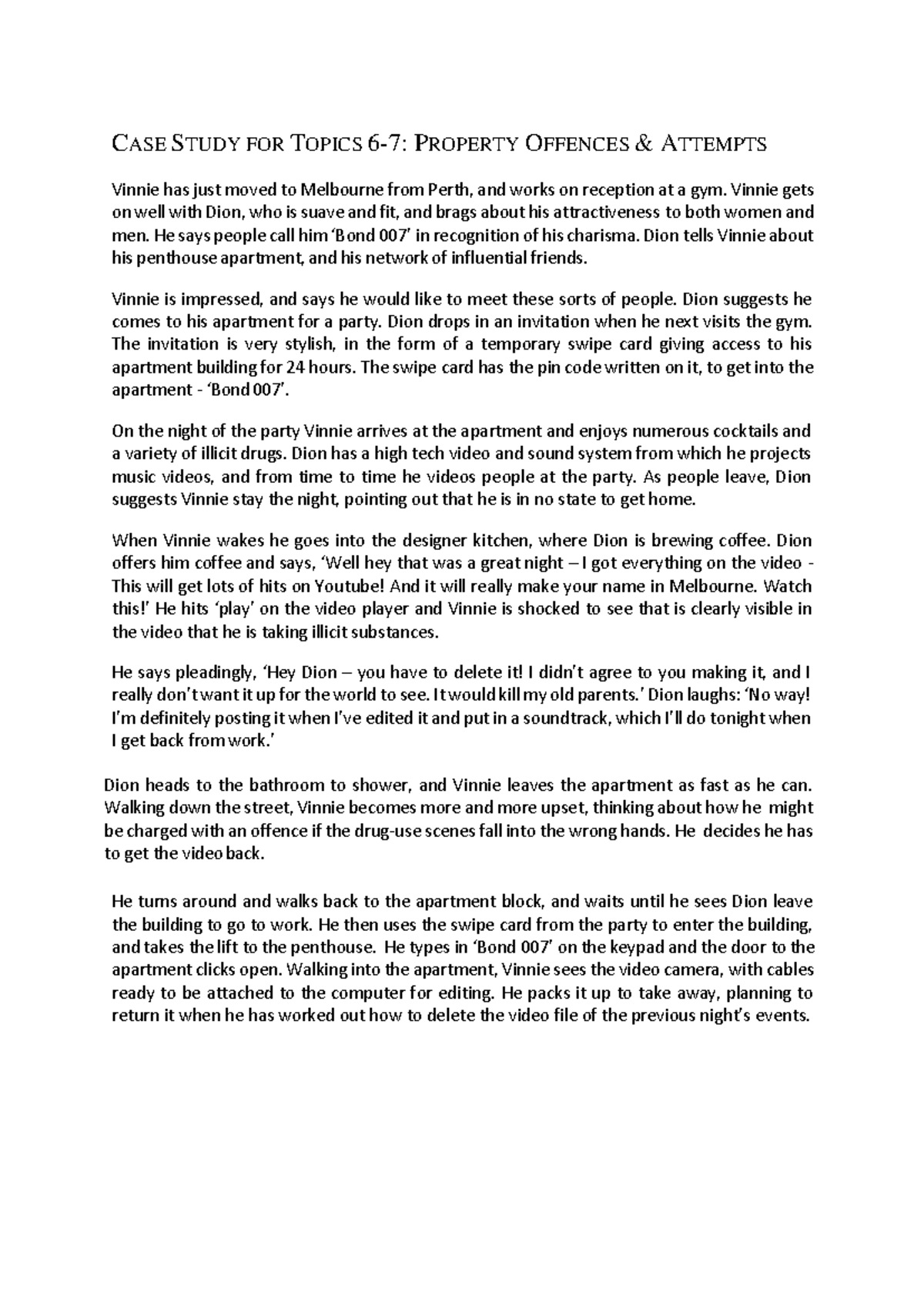 Casestudy theft - Case study relating to property offences - CASE STUDY ...