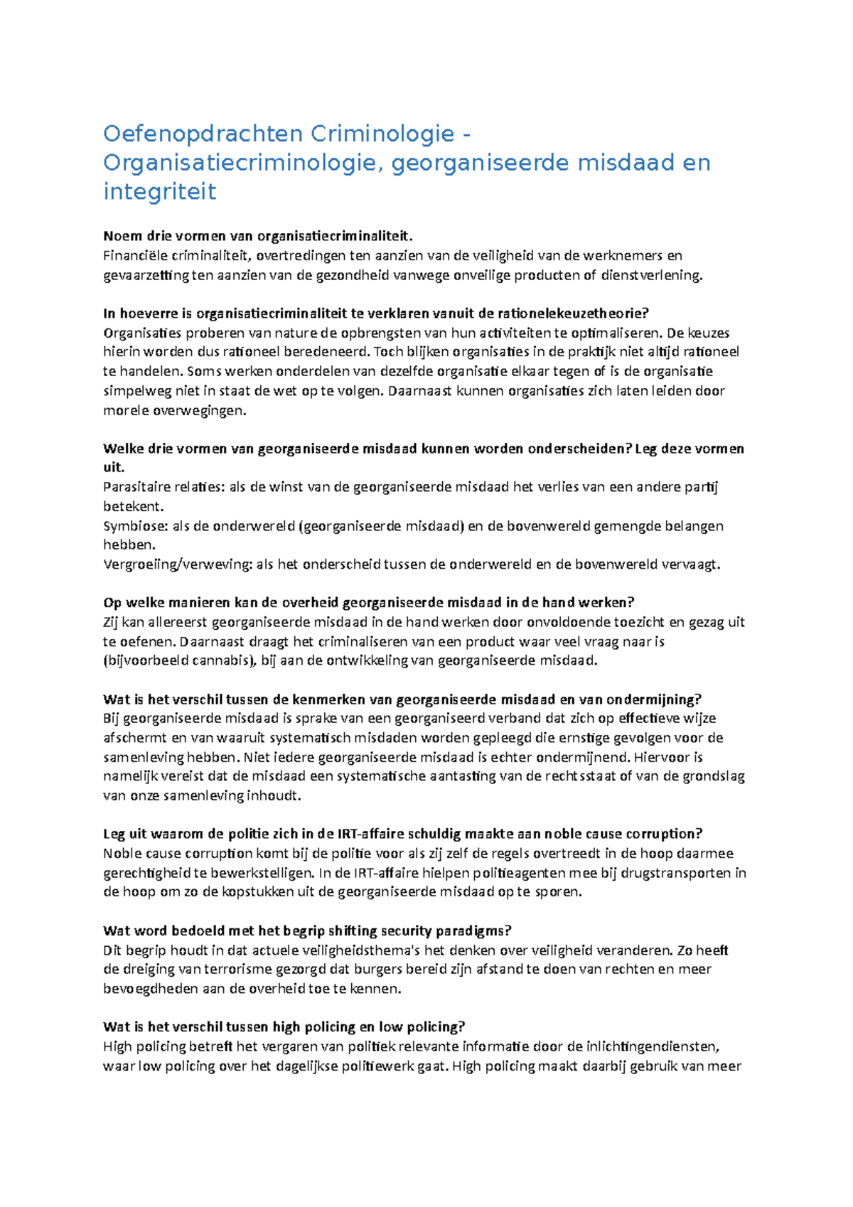 Oefenopdrachten Criminologie - Organisatiecriminaliteit en Misdaad ...