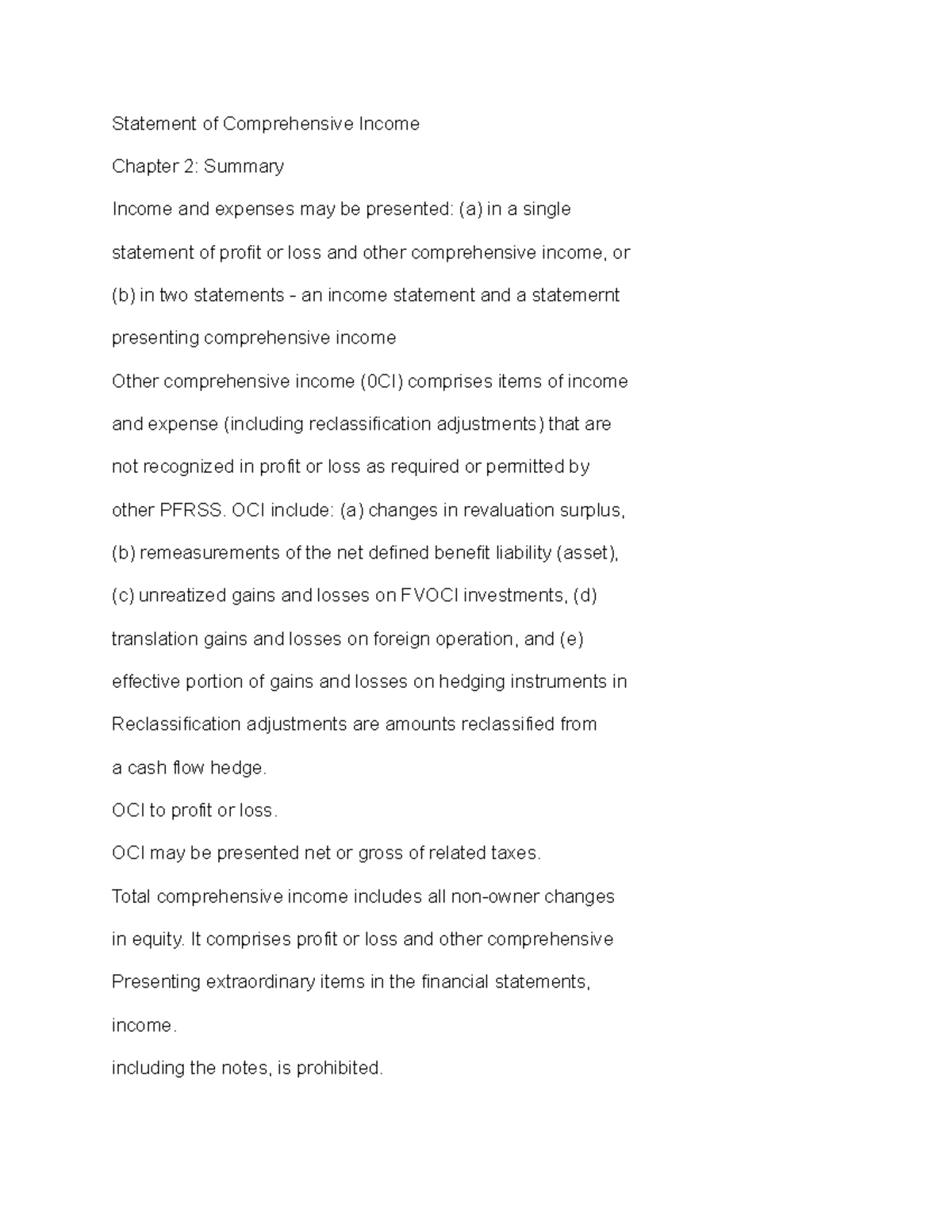 Statement of Comprehensive Income CH 2: Summary of OCI Elements - Studocu