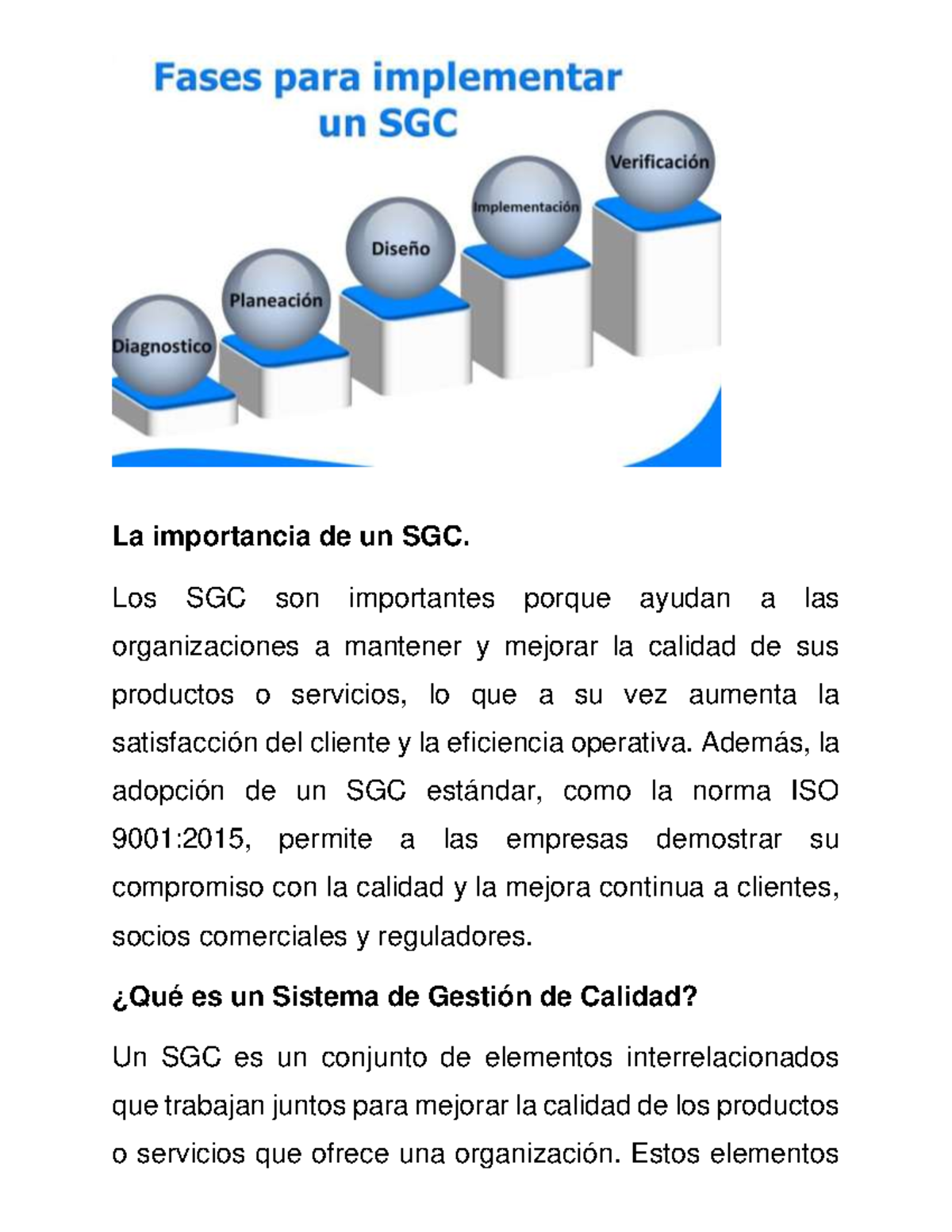Implementación de un SGC según ISO 9001:2015 y su importancia - Studocu