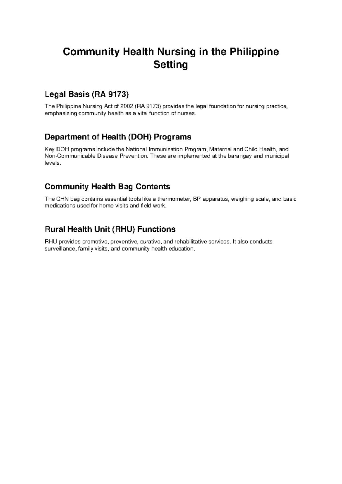 Community Health Nursing in the Philippines: Legal Basis & Practices ...