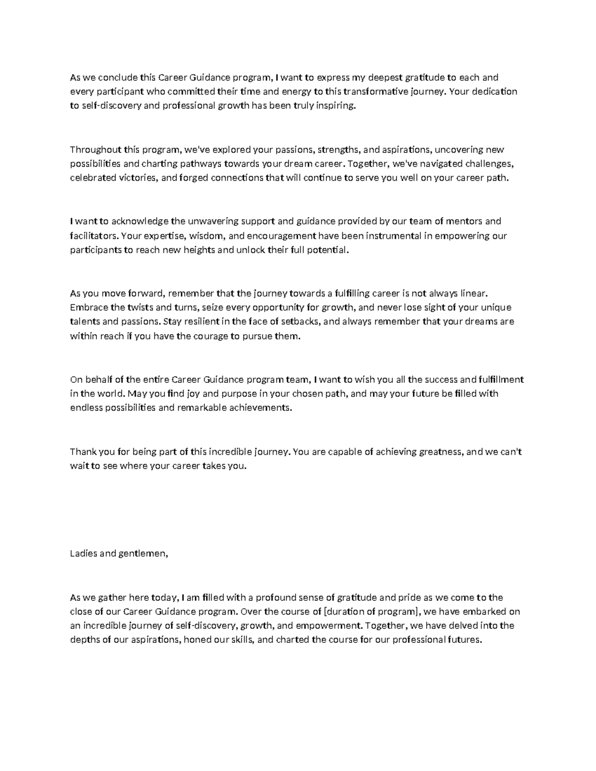 Career Guidance Program Closing Remarks and Reflections - Studocu