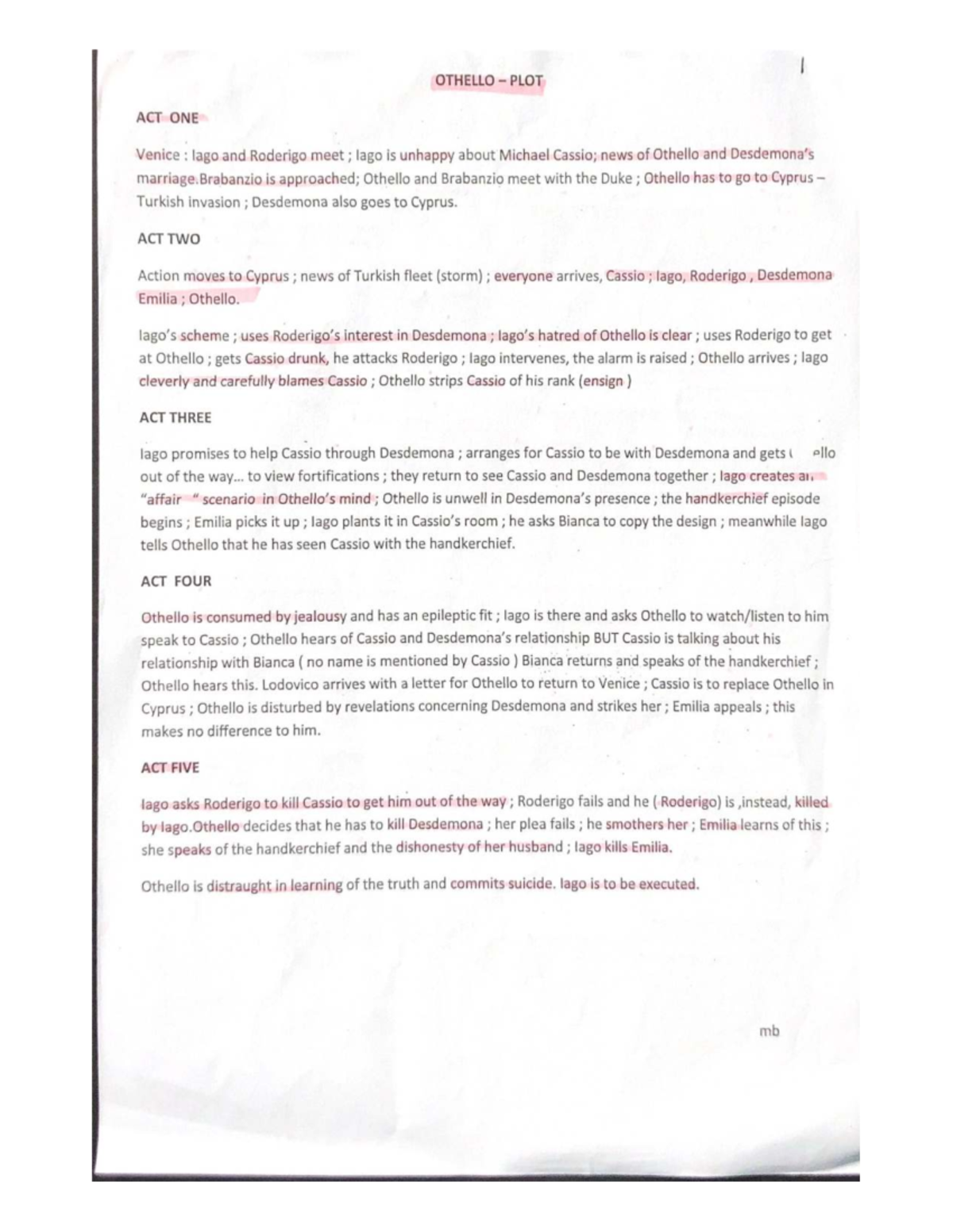 Othello (ENG 101): Detailed Plot Summary and Themes Analysis - Studocu