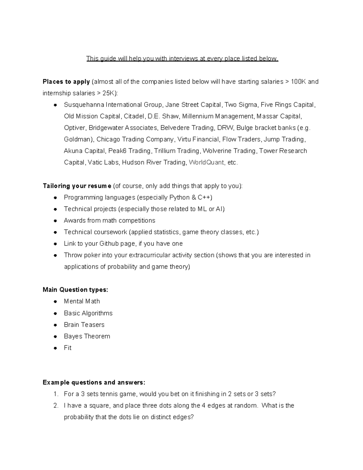 Brainteasers & Mental Math Strategies for Quant Interviews - Studeersnel