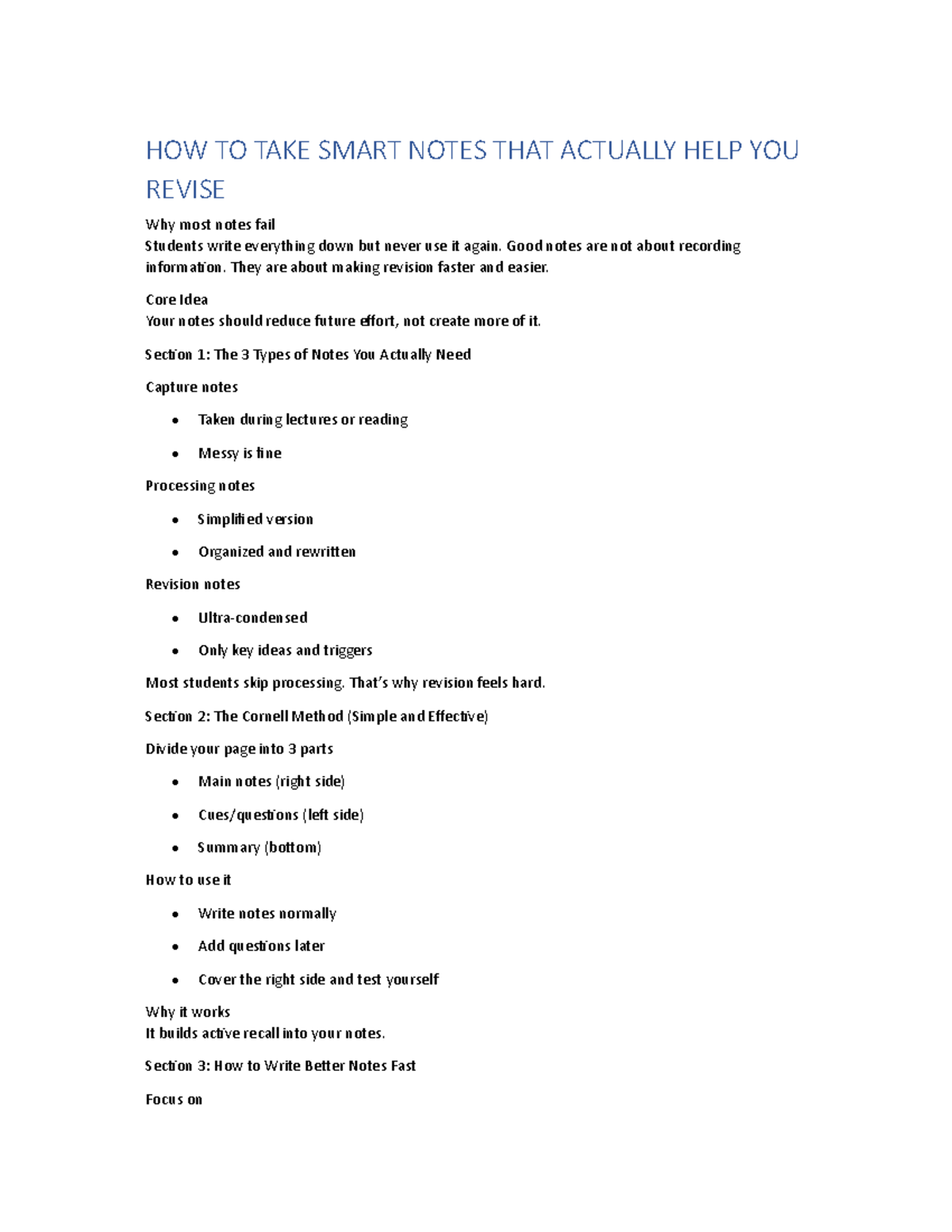 Effective Note-Taking Strategies for Revision Success - Studocu