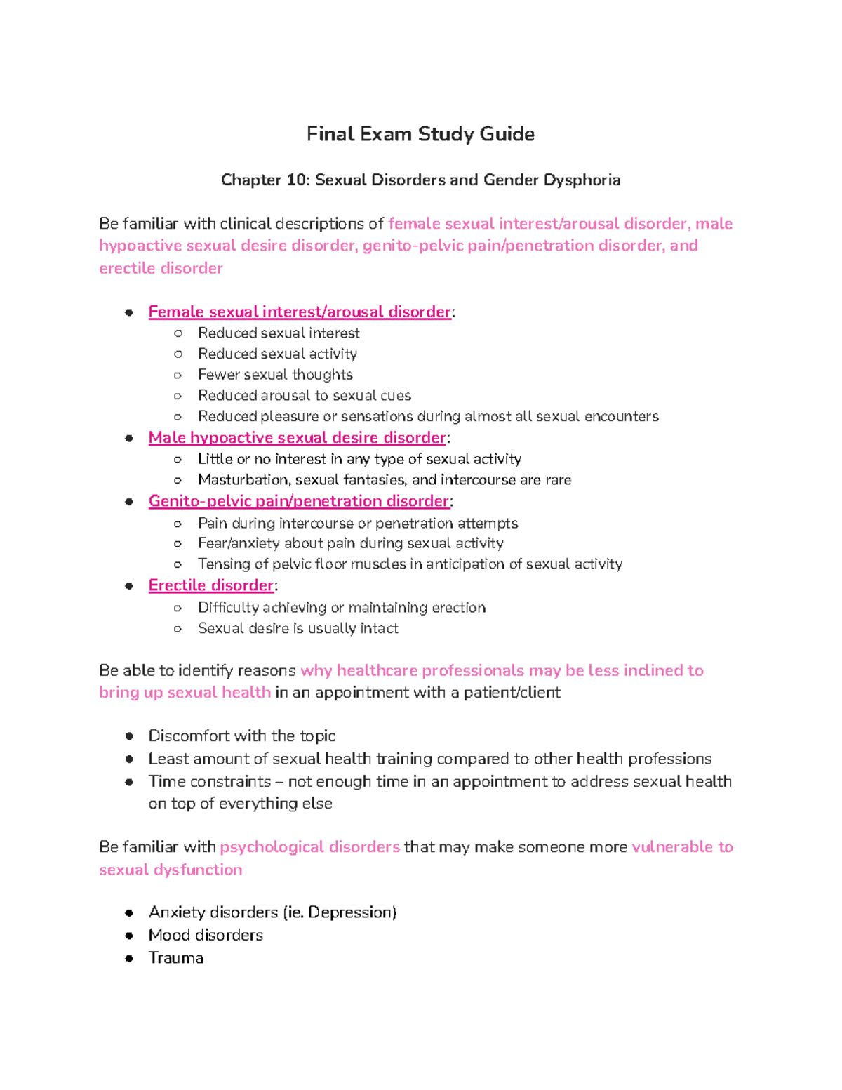 Psychopathology PSY 301 Final Exam Study Guide: Sexual & Substance ...