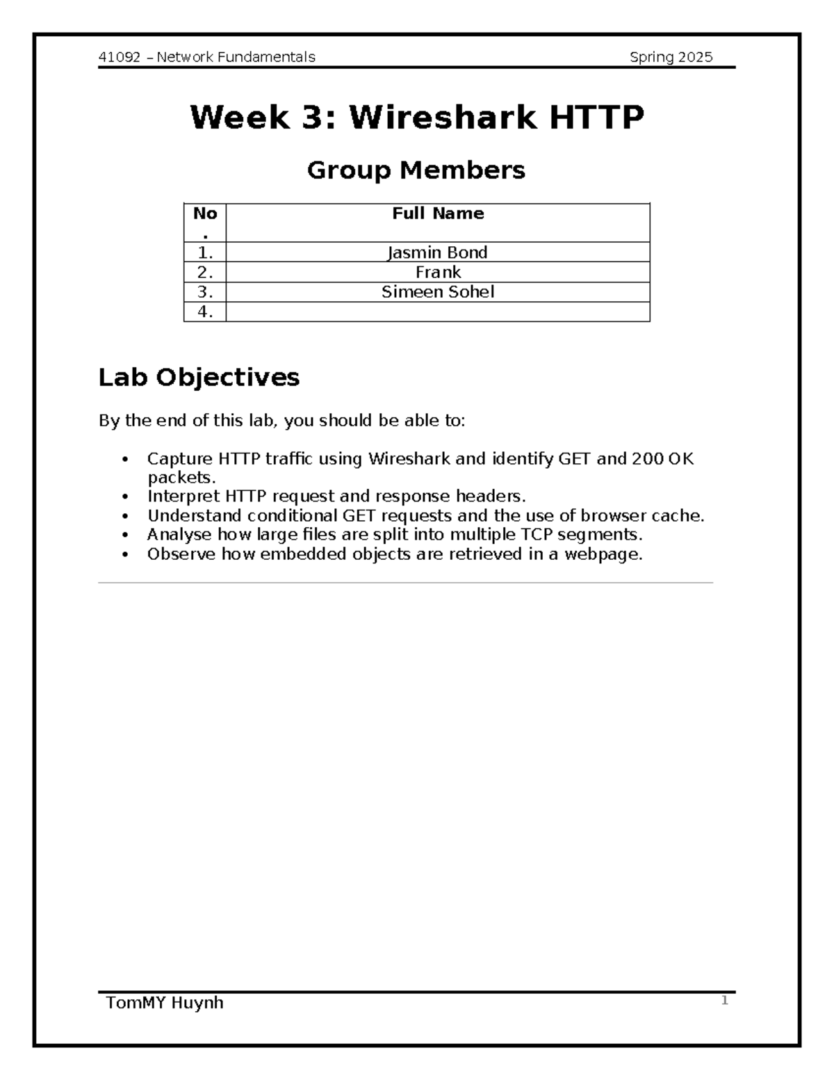 41092 Network Fundamentals Spring 2025 Week 3 Lab: Wireshark HTTP ...