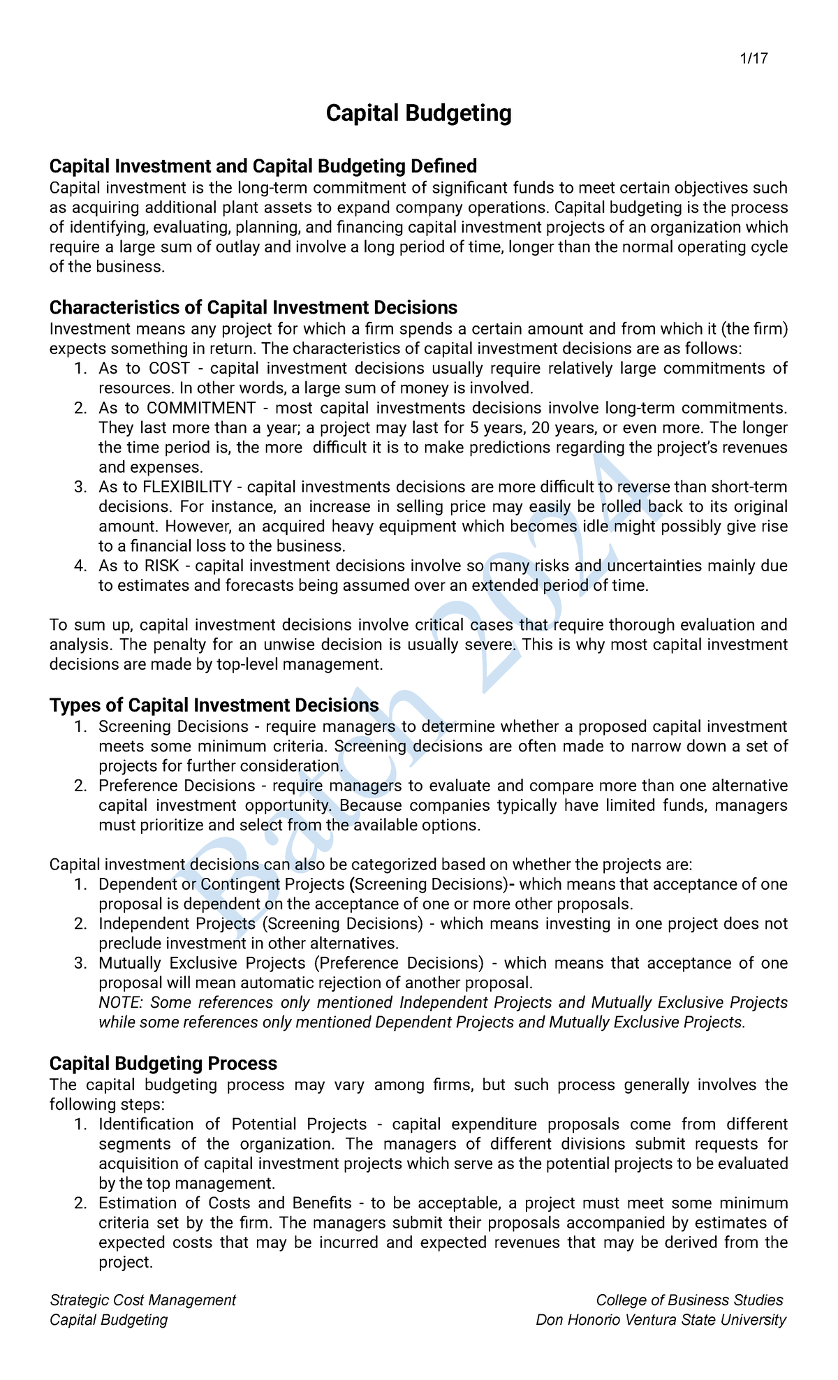 Capital Budgeting: Key Concepts and Investment Decisions (20-24) - Studocu