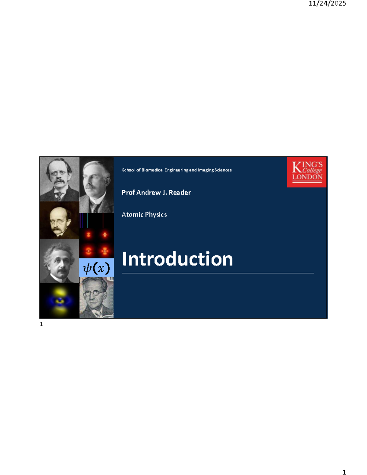 2025 Atomic Physics Lecture 1: Introduction to Atomic Concepts - Studocu