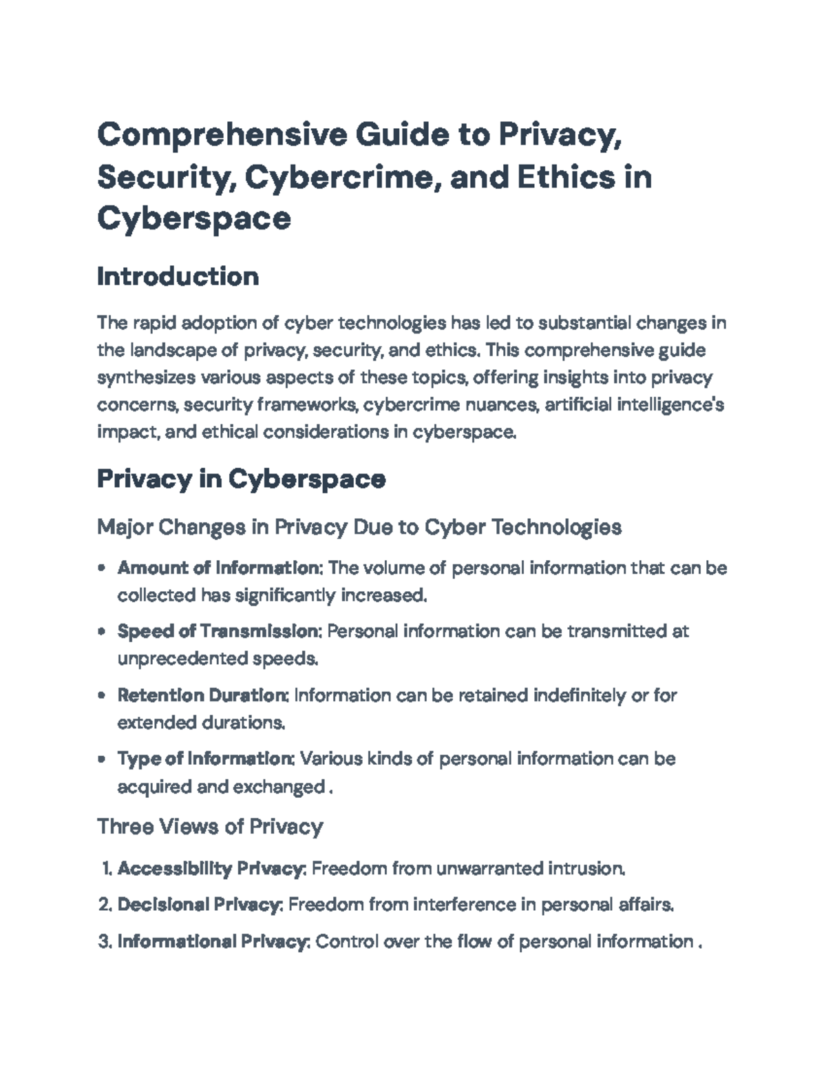 Comprehensive Guide to Privacy, Security, and Ethics in Cyberspace ...