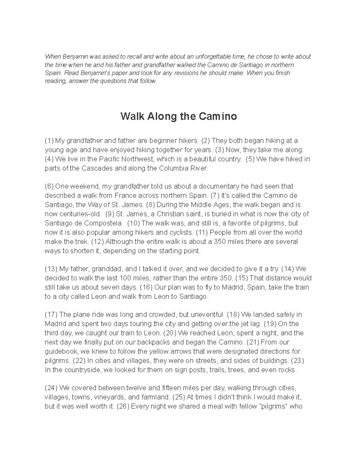 Walk Along the Camino: A Journey of Three Generations (Essay) - Studocu
