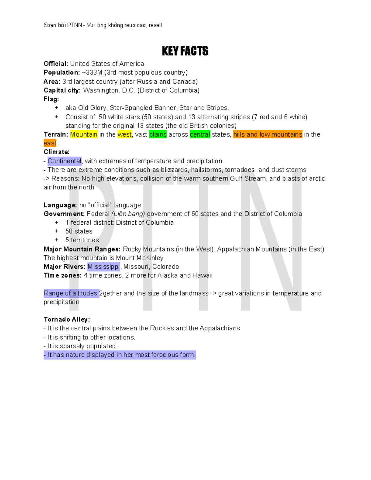 KEY FACTS: Overview of the United States (Course Code: 888527 ...