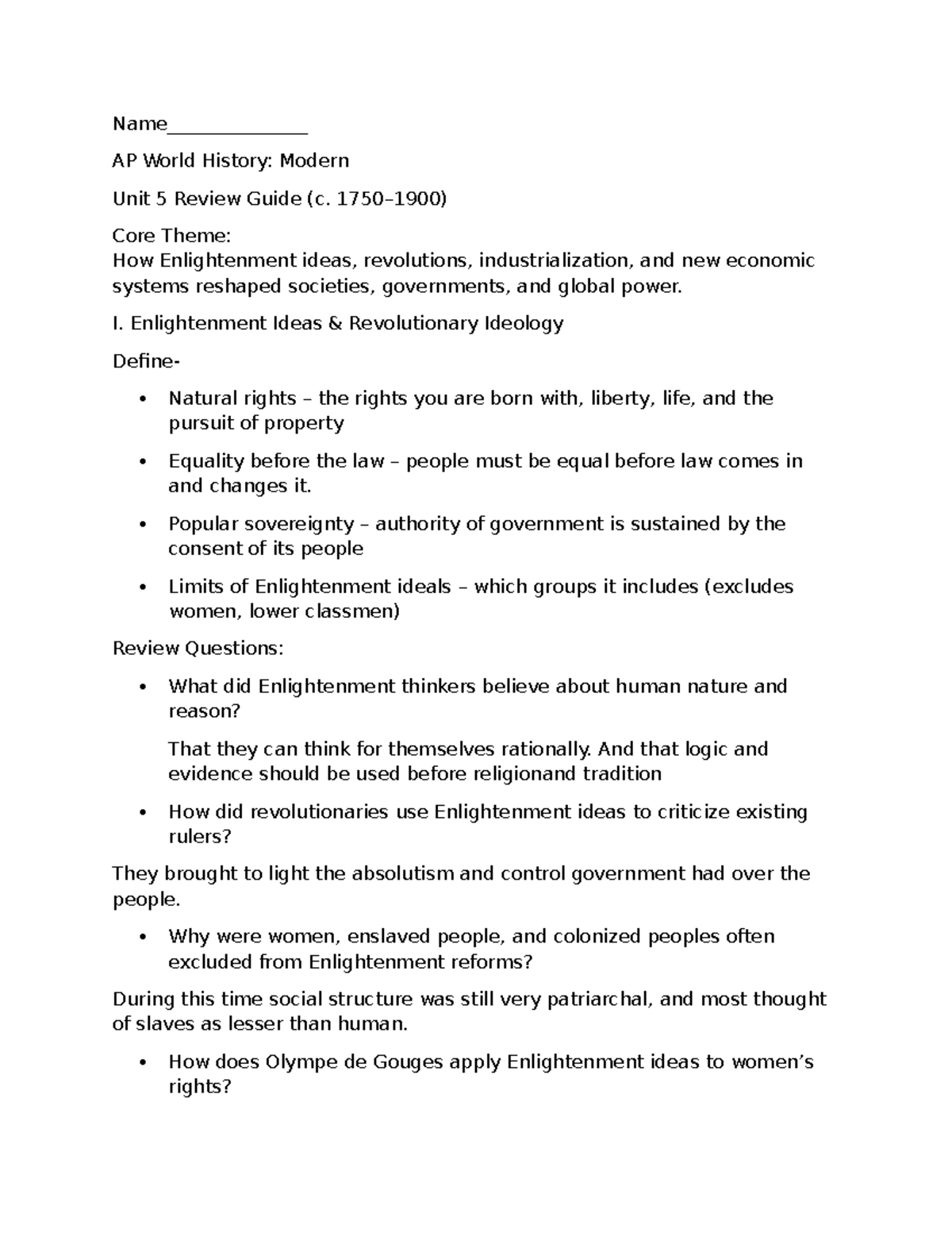 AP World History: Modern Unit 5 Study Guide on Enlightenment ...
