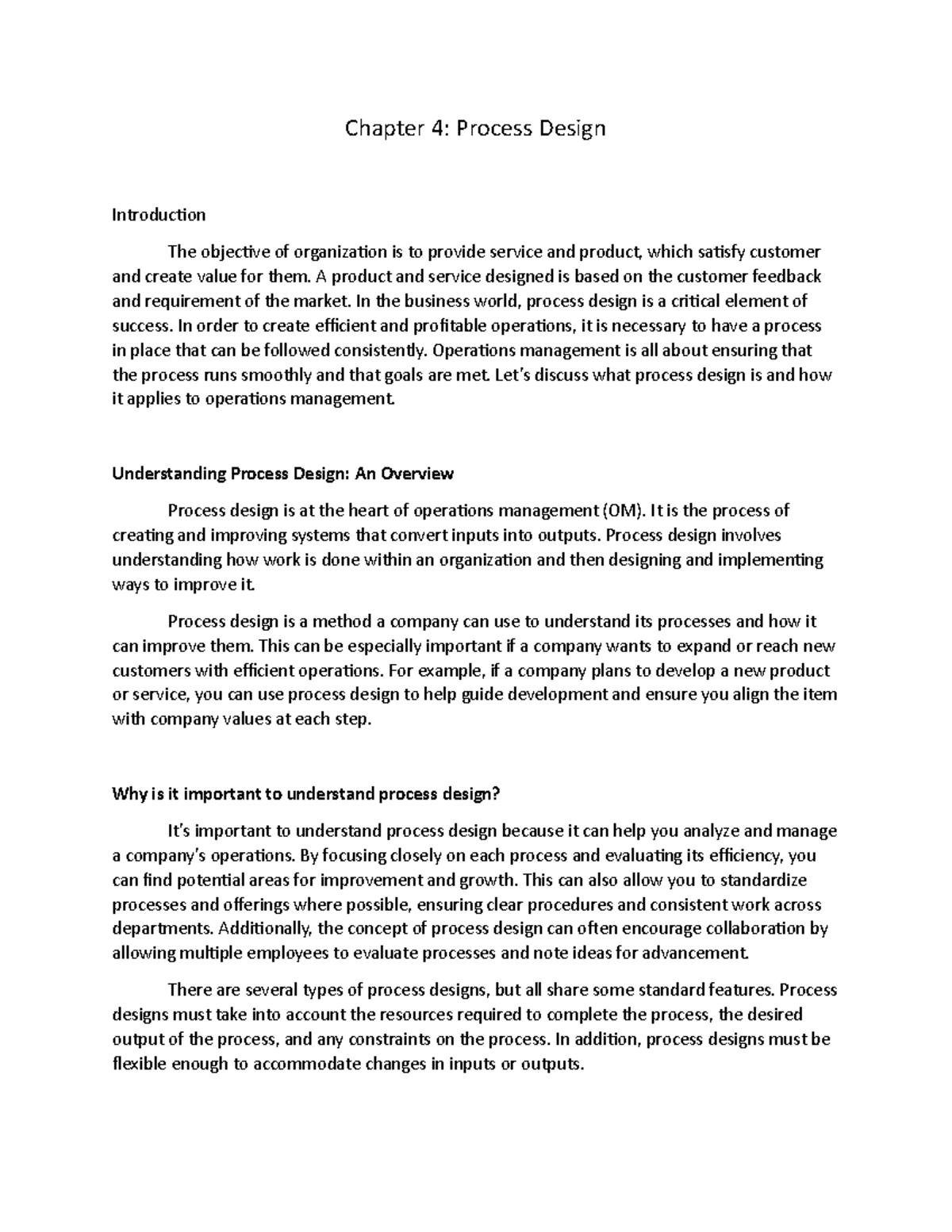 Chapter 4: Process Design in Operations Management - Studocu