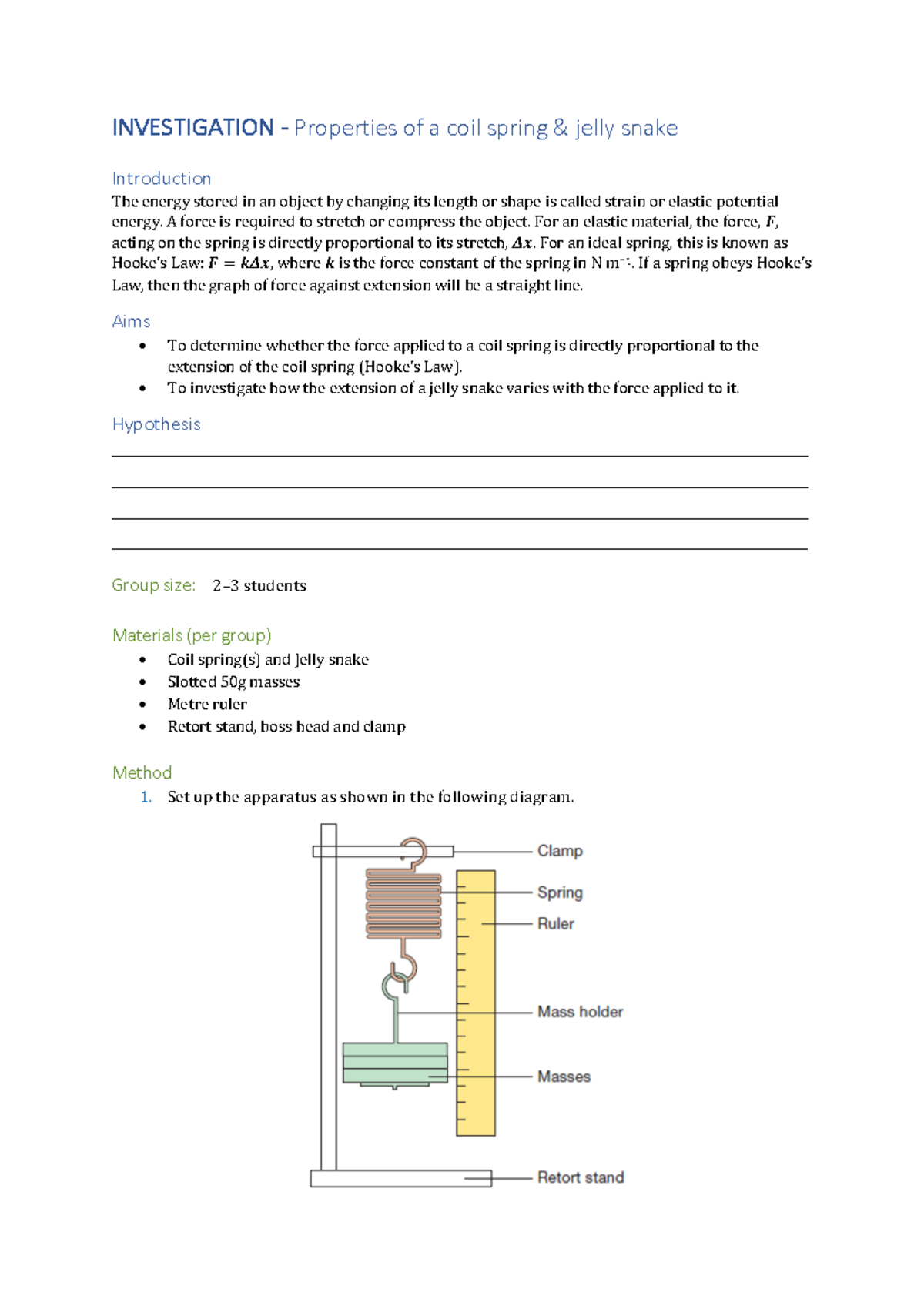 Prac Report: Investigating Hooke's Law with Coil Springs & Jelly Snakes ...