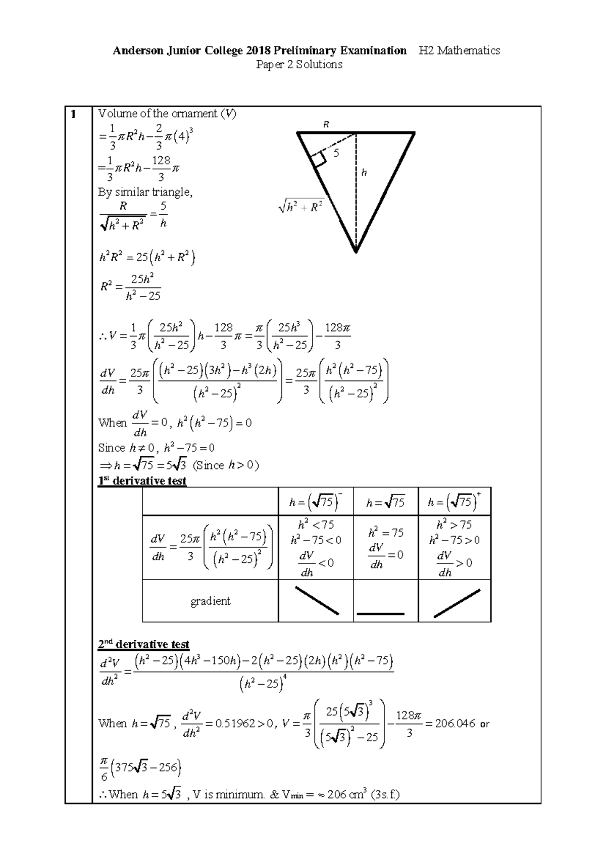 AJC H2 MATH P2 solutions - Anderson Junior College 2018 Preliminary ...