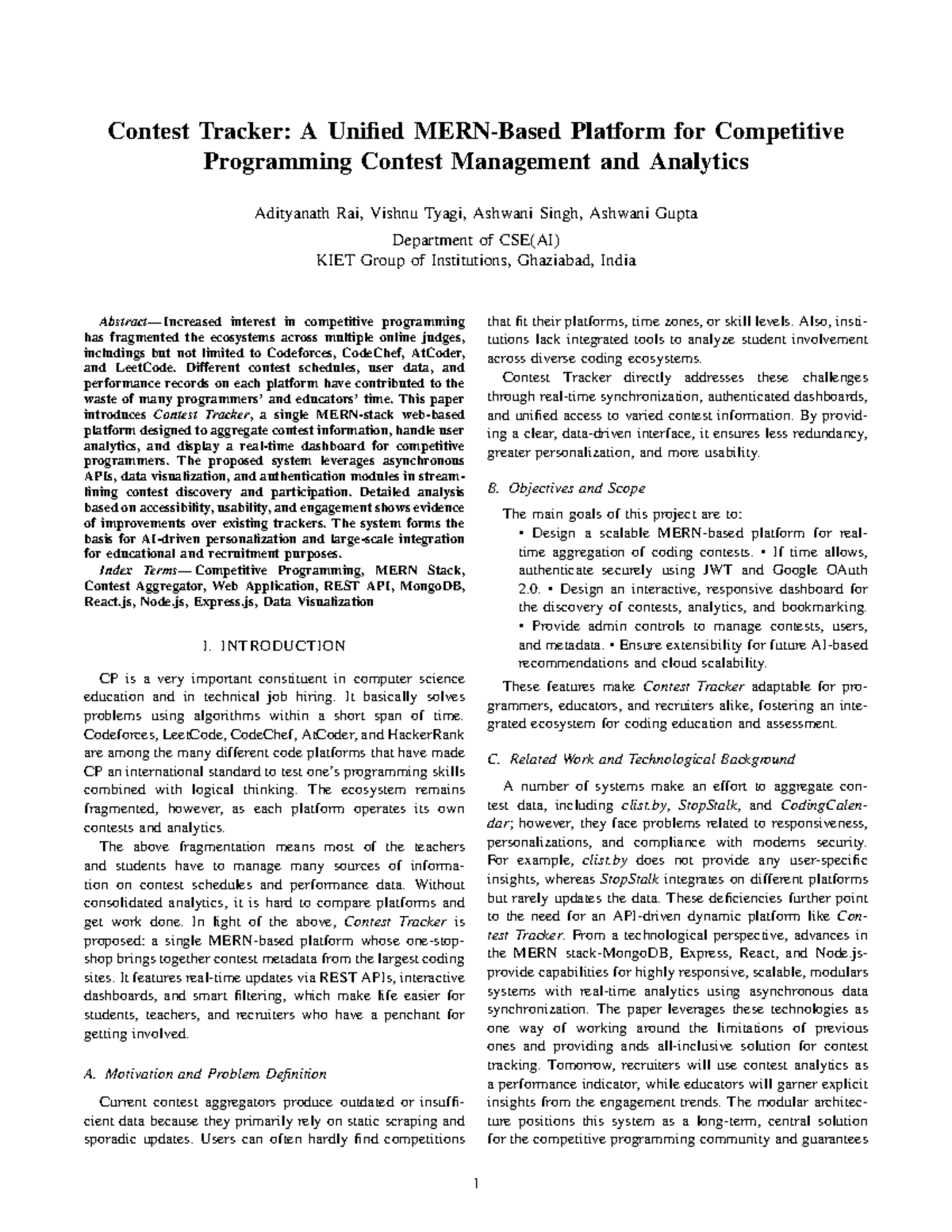 CSE(AI) Contest Tracker: Unified Platform for Competitive Programming ...