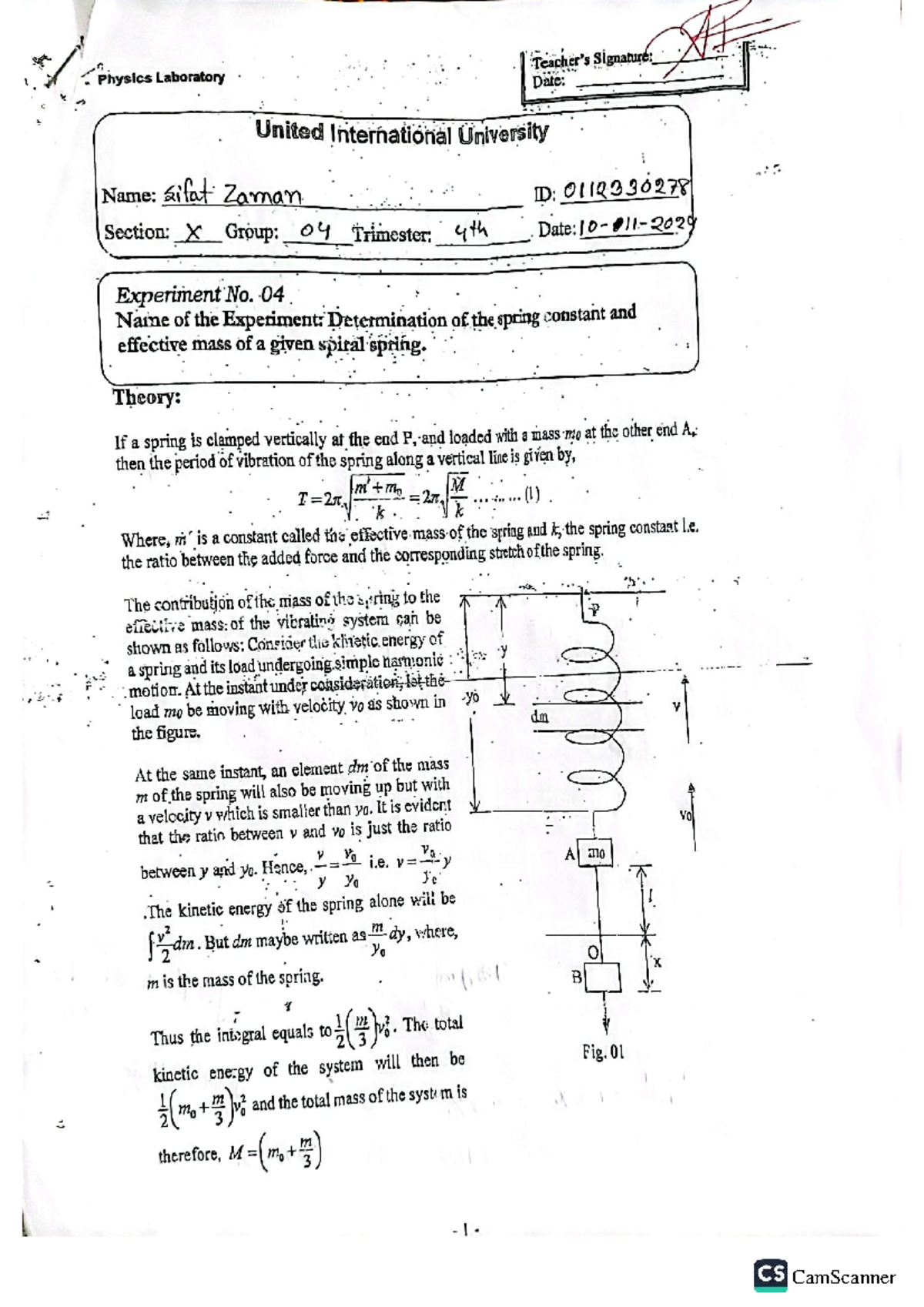 Lab Report 4: Determination of Spring Constant in Physics Lab - Studocu